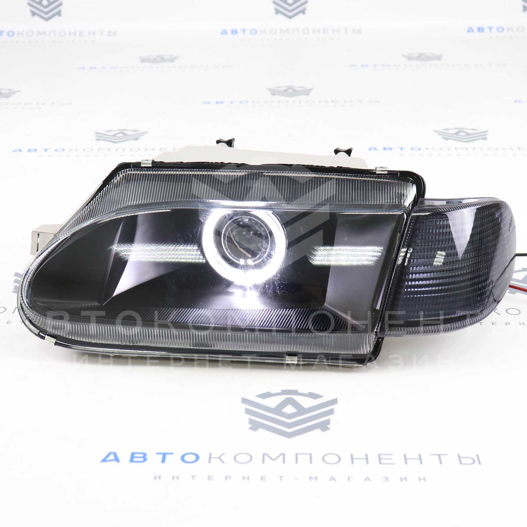 Фары с би-линзой и ДХО (черные маски) ВАЗ 2113, 2114, 2115 (тонированные поворотники)