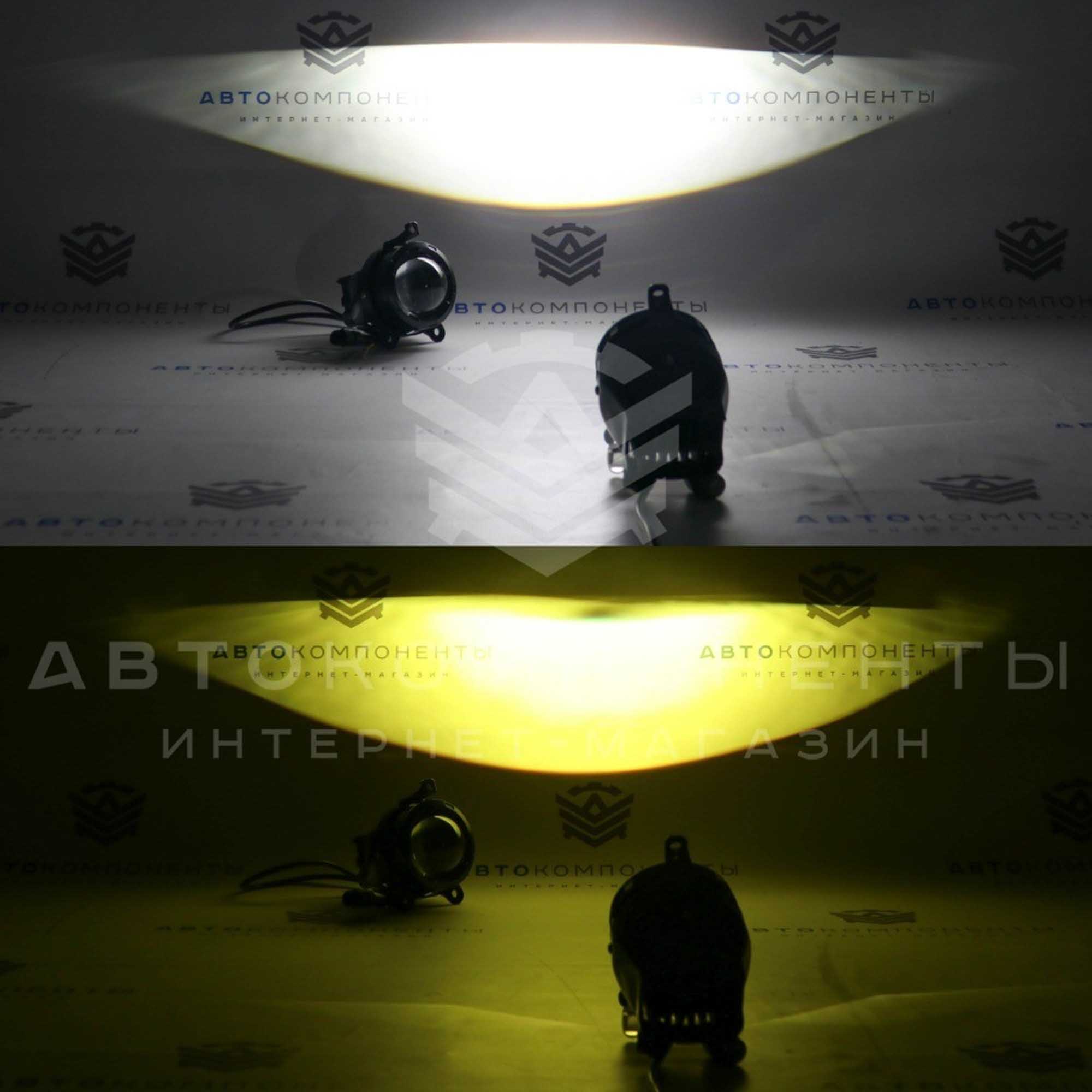 Противотуманные светодиодные фары (ПТФ) BI-LED (3000К+6000К) с линзами 50W (3 дюйма) Лада Приора, Шевроле Нива, Газель Next/Бизнес