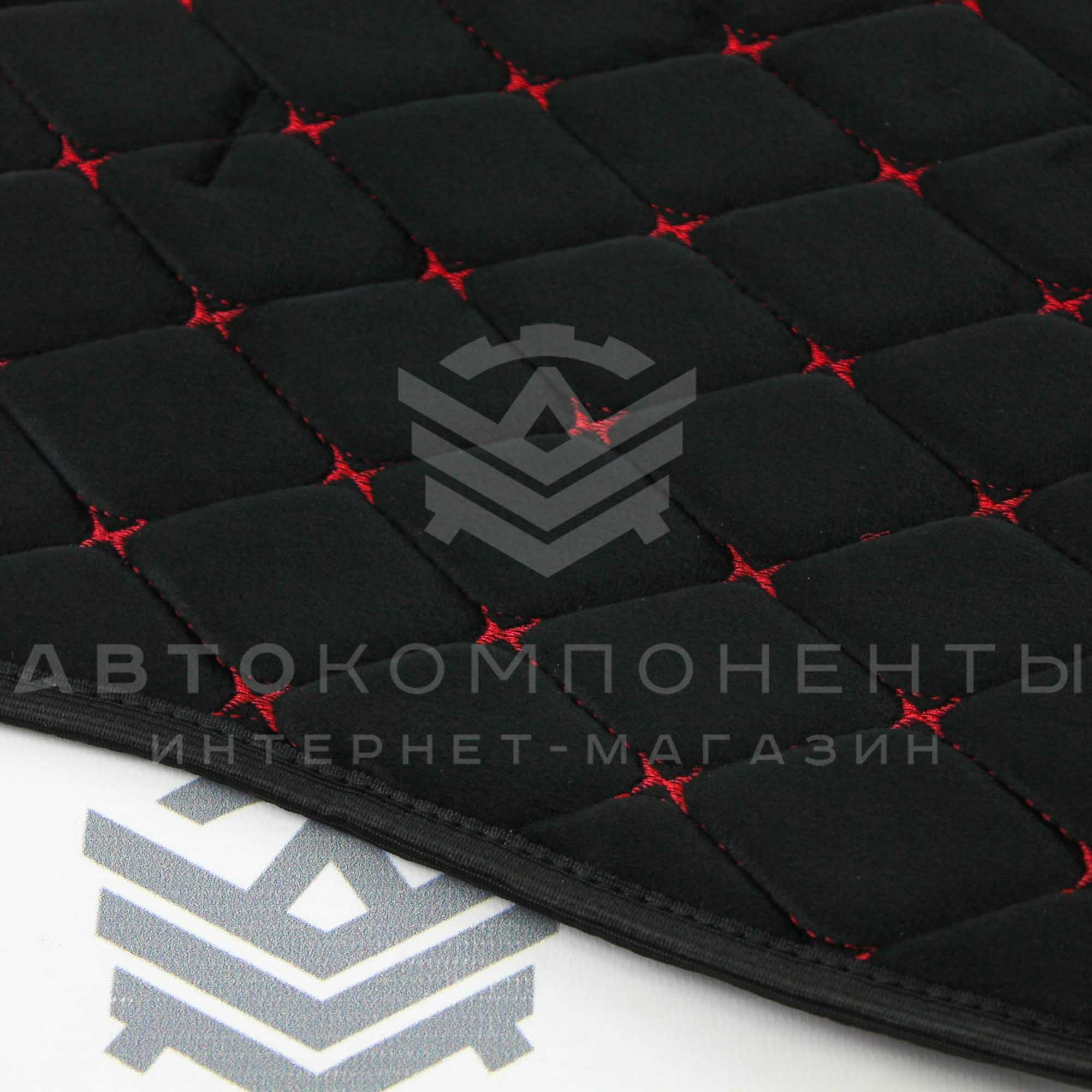 Универсальные накидки из велюра (широкие) с бортами на передние сиденья Ромб (красная нить)