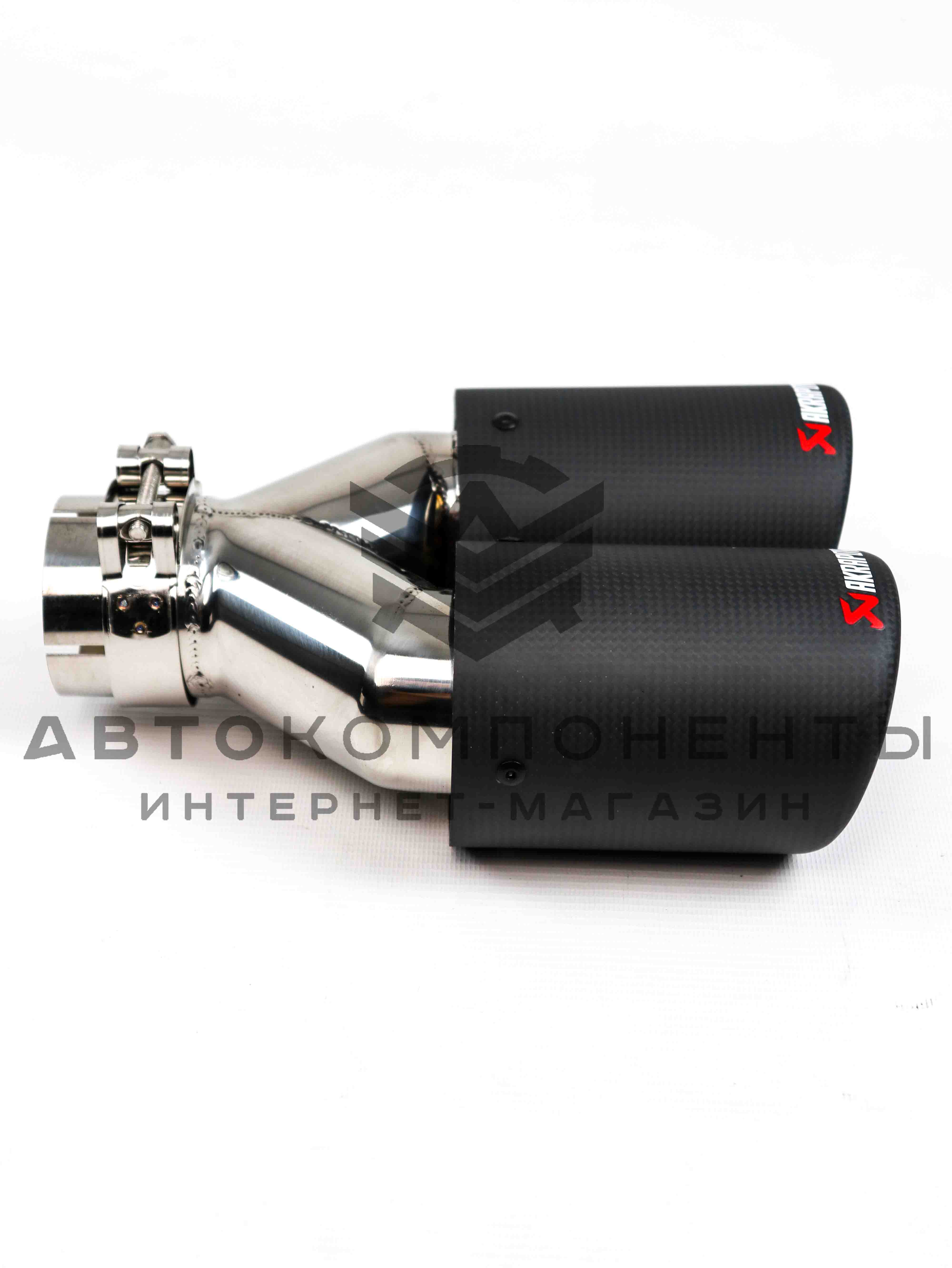 Раздвоенная насадка AKRAPOVIC (закрытого типа) на глушитель (прямая) 63-89мм (карбон)