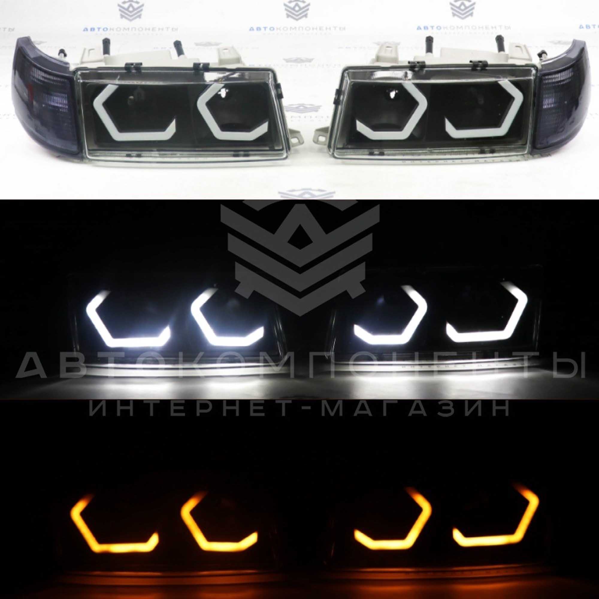 Фары ВАЗ 2110-2112 в стиле BMW (черная маска) с ДХО
