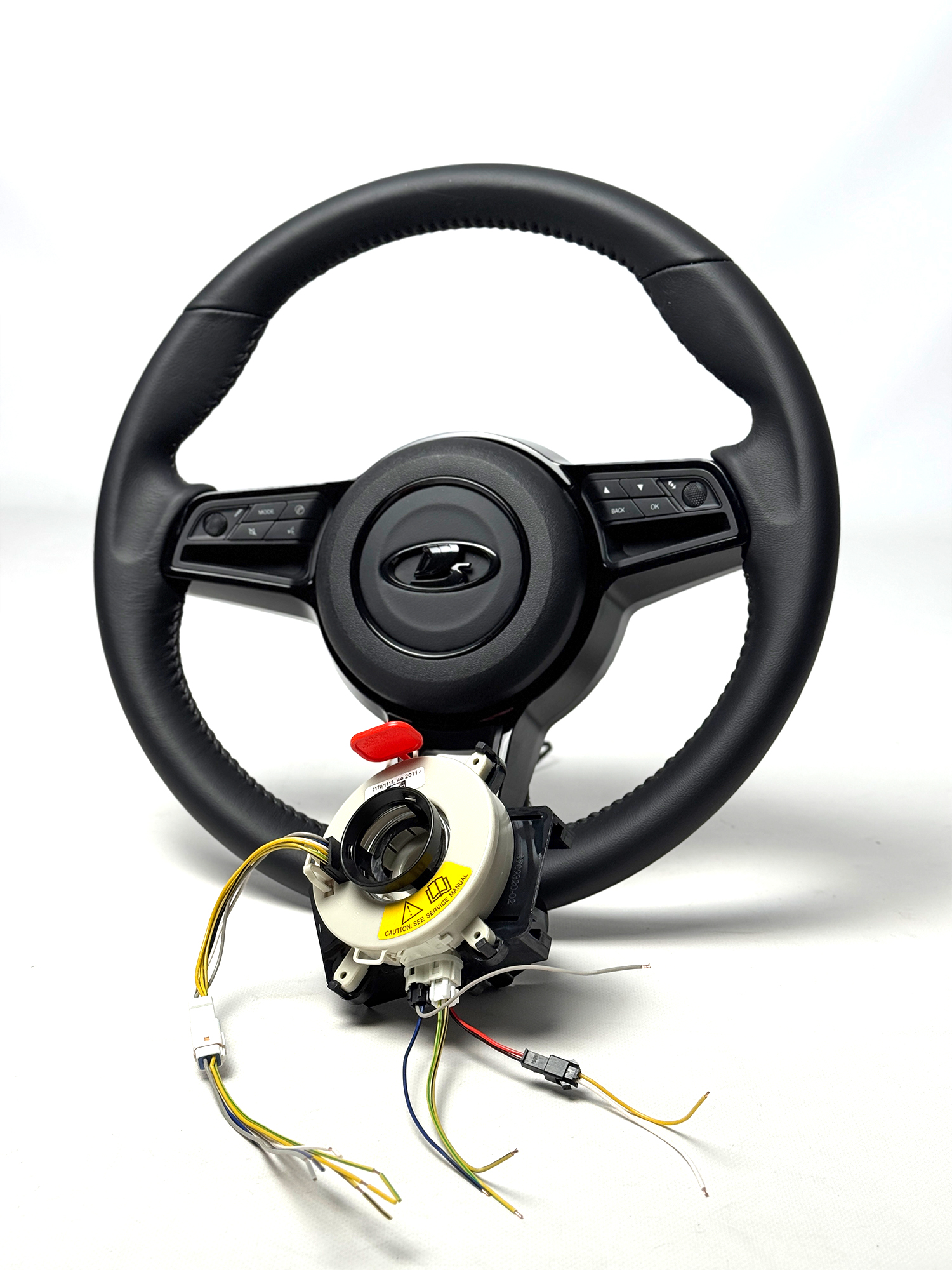 Мультируль "Porsche" (в коже) с подрулевым переключателем (шлейф) 6 пинов Лада Приора, Калина, Гранта