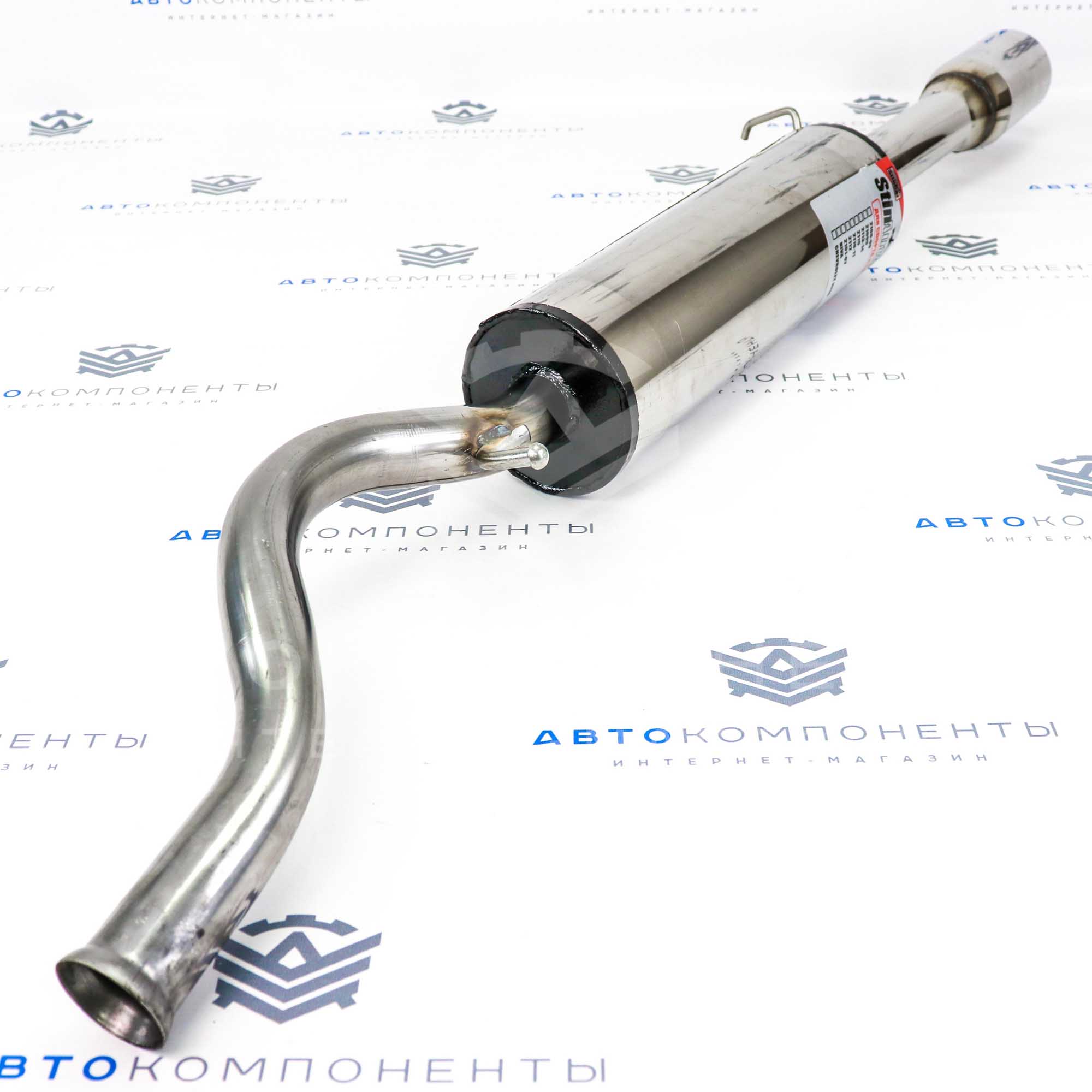 Глушитель "Stinger" основной, прямоточный (с круглой насадкой) Лада Гранта Спорт (нерж. сталь)
