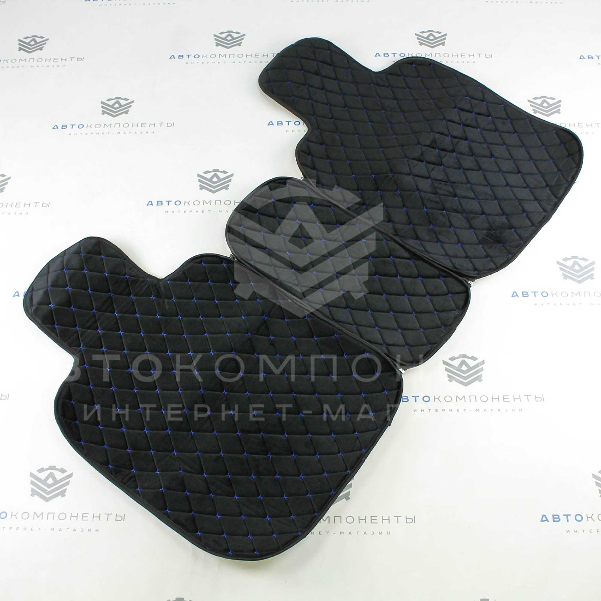 Универсальные накидки из велюра на задние сиденья Ромб (синяя нить)
