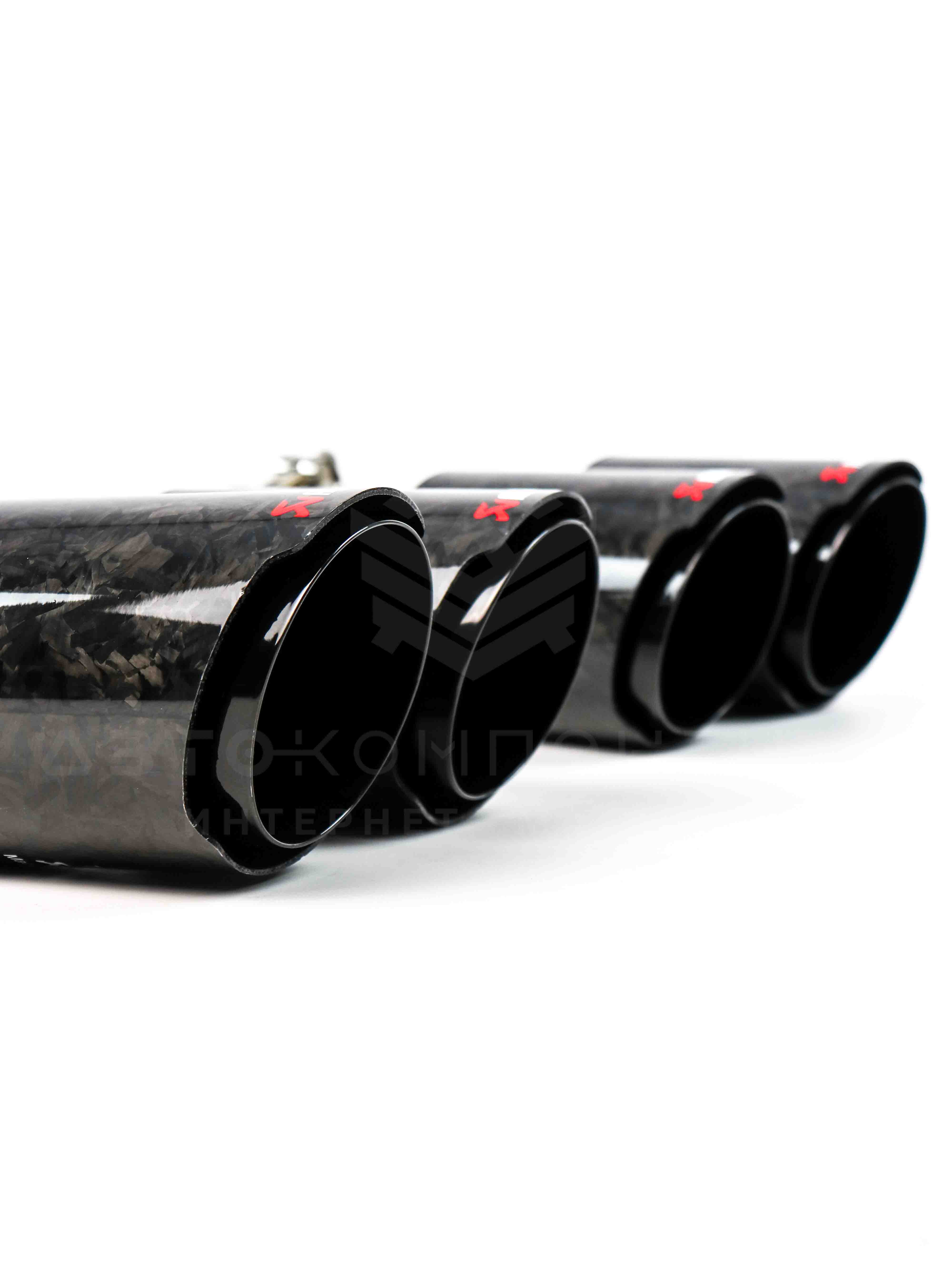 Раздвоенные насадки на глушитель AKRAPOVIC (открытого типа) 51-89мм (кованый карбон, черные) (2 шт)