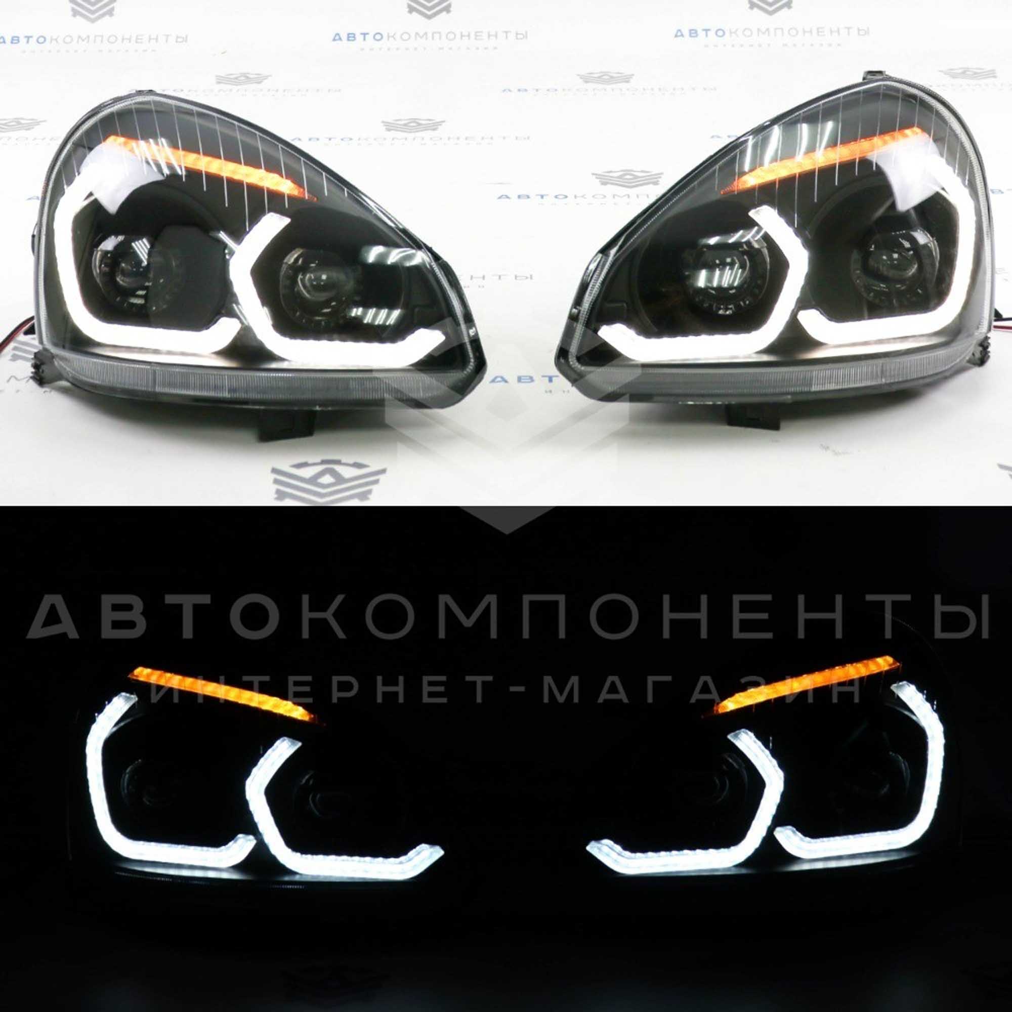 Фары Лада Приора в стиле BMW с ДХО 4 BI-LED линзы (черные)