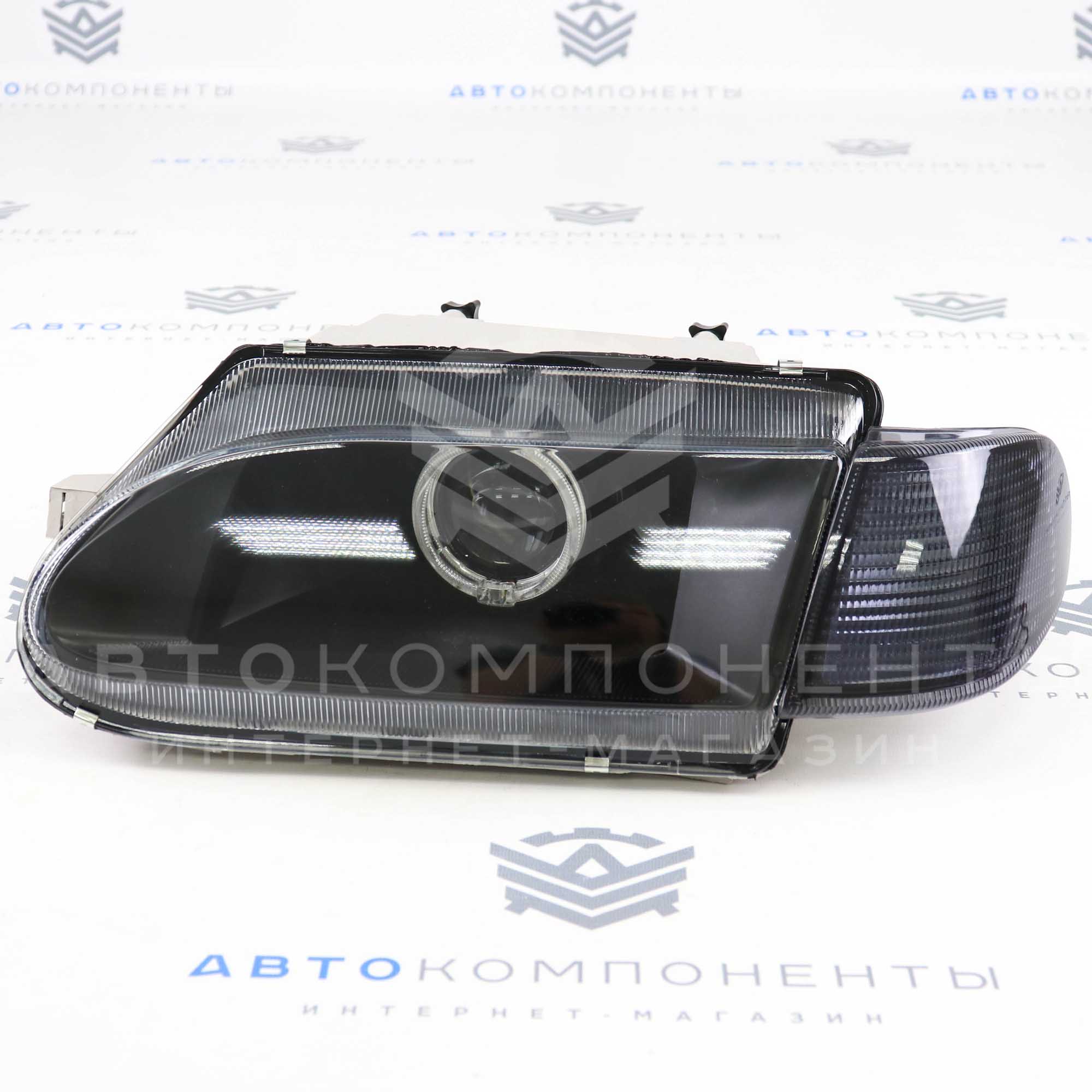 Фары с би-линзой и ДХО (черные маски) ВАЗ 2113, 2114, 2115 (тонированные поворотники)