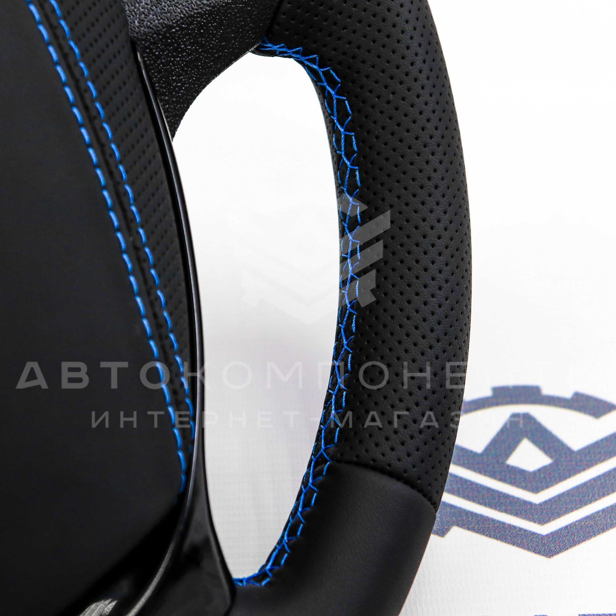 Руль (круглый) в стиле Приора 2 (в коже) ВАЗ 2113, 2114, 2115 (чёрный лак)