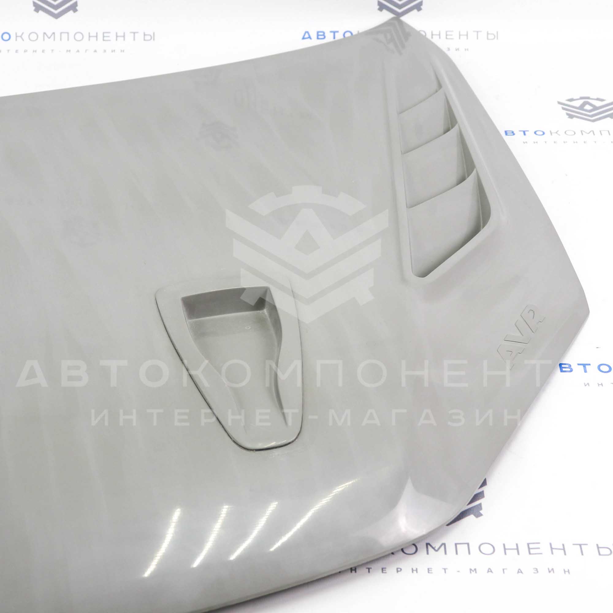 Стеклопластиковый капот "AVR 3" (жабры) с отверстием под нулевой фильтр Лада Гранта, Калина 2 в цвет кузова