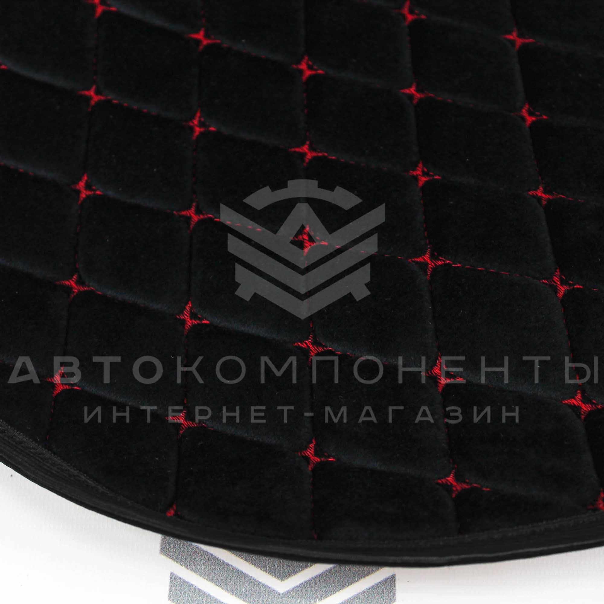 Универсальные накидки из велюра (широкие) без бортов на передние сиденья Ромб (красная нить)