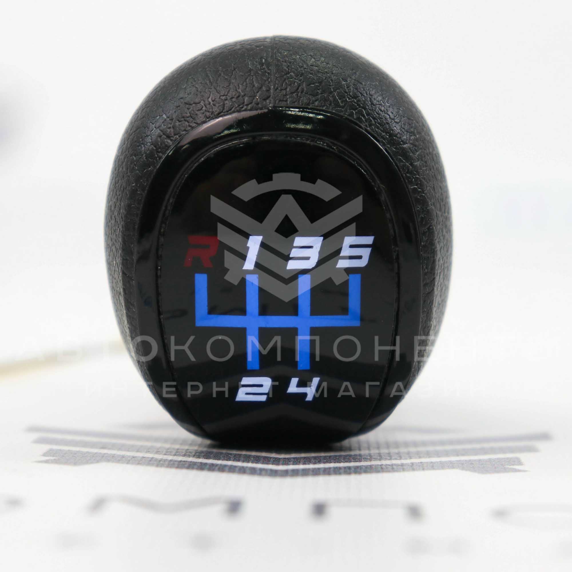 Ручка КПП (стиль Vesta) с подсветкой (синяя) под прямоугольный вал (черный лак)