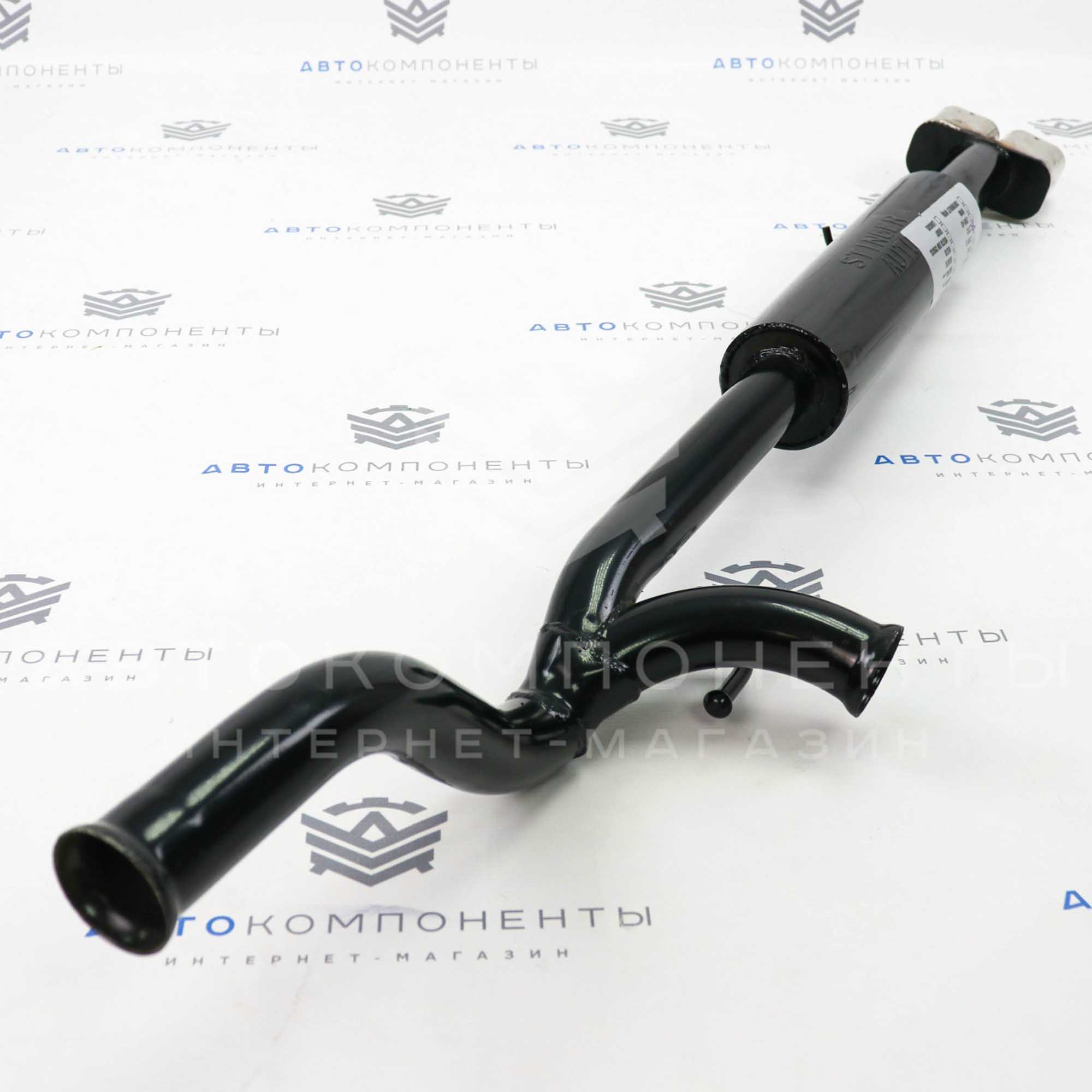 Глушитель "Stinger" прямоточный, раздвоенный (с двойными квадратными насадками) ВАЗ 2112