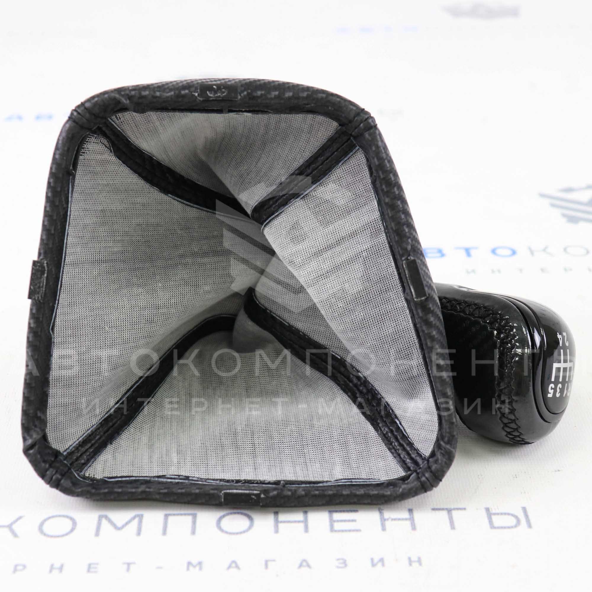 Ручка КПП "Карбон" (стиль Vesta, в коже, черный лак) ВАЗ 2110, 2111, 2112