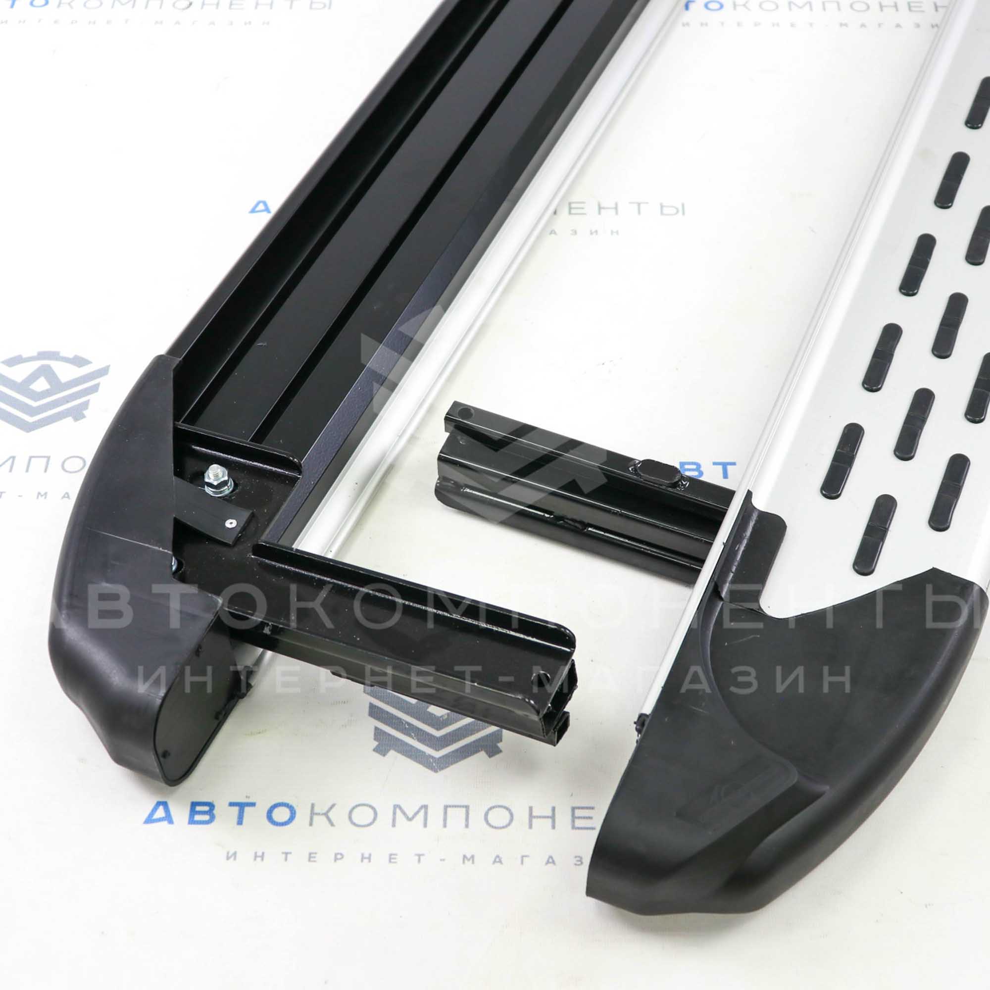 Пороги "БУМЕР 2" (алюминиевые с резинкой) Лада Нива 4х4, Урбан (серебристые) 5D