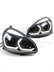 Фары Лада Приора в стиле BMW (н/о) с тонированными ДХО 4 BI-LED модуля (черные)