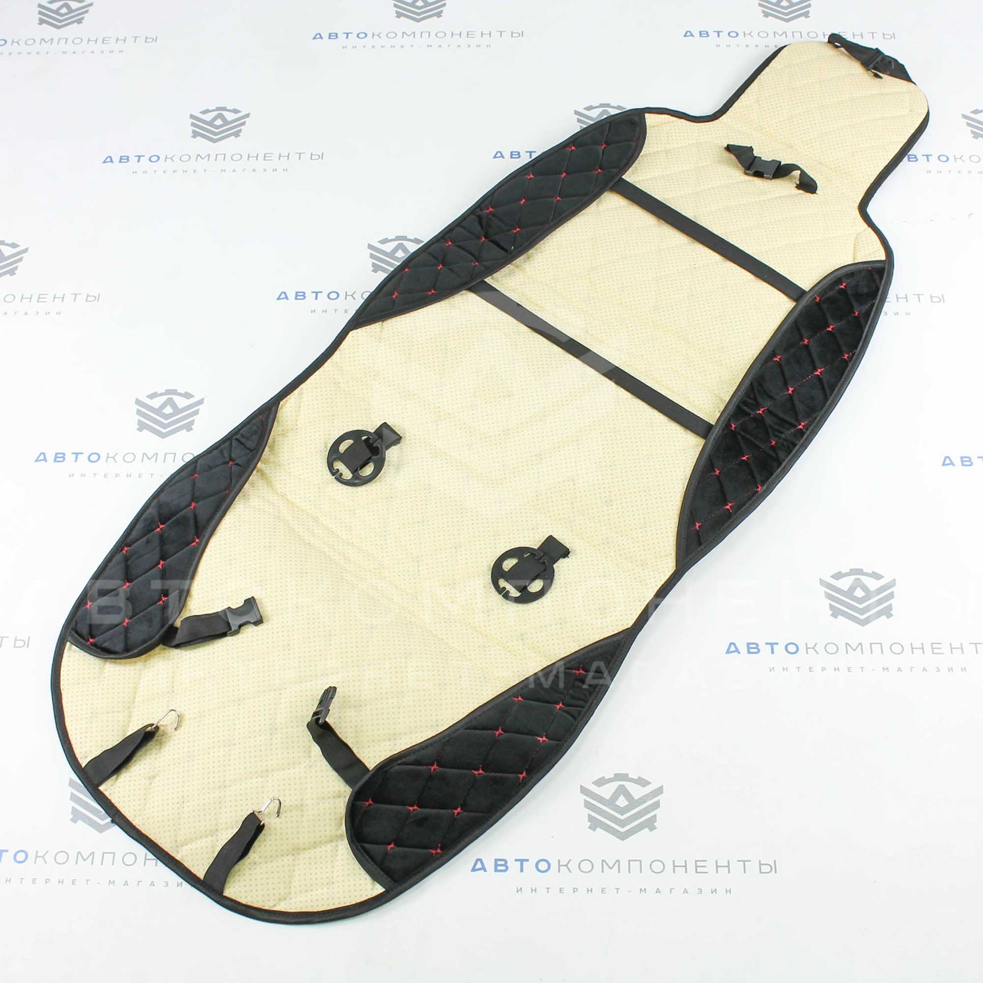 Универсальные накидки из велюра (широкие) с бортами на передние сиденья Ромб (красная нить)