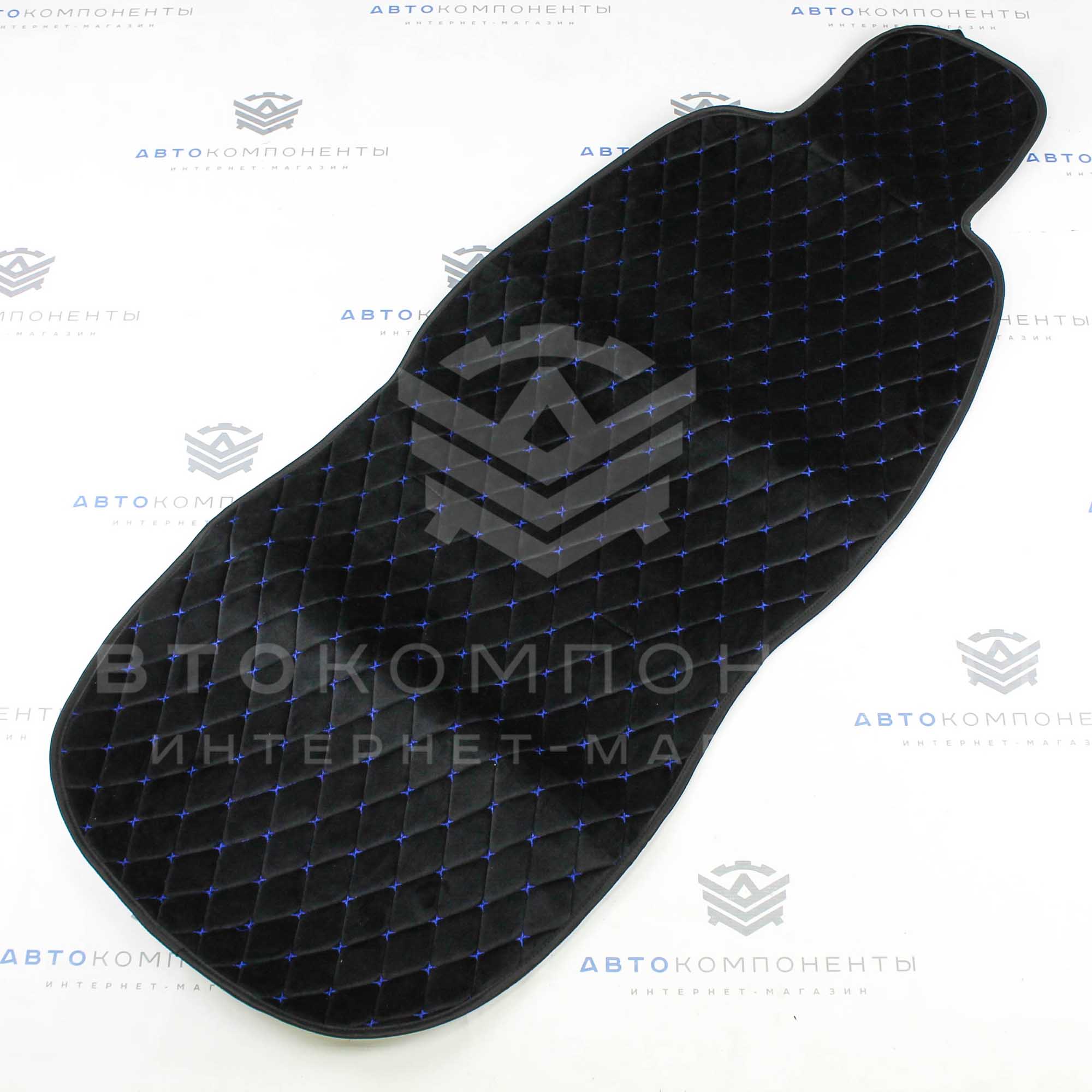 Универсальные накидки из велюра (широкие) без бортов на передние сиденья Ромб (синяя нить)