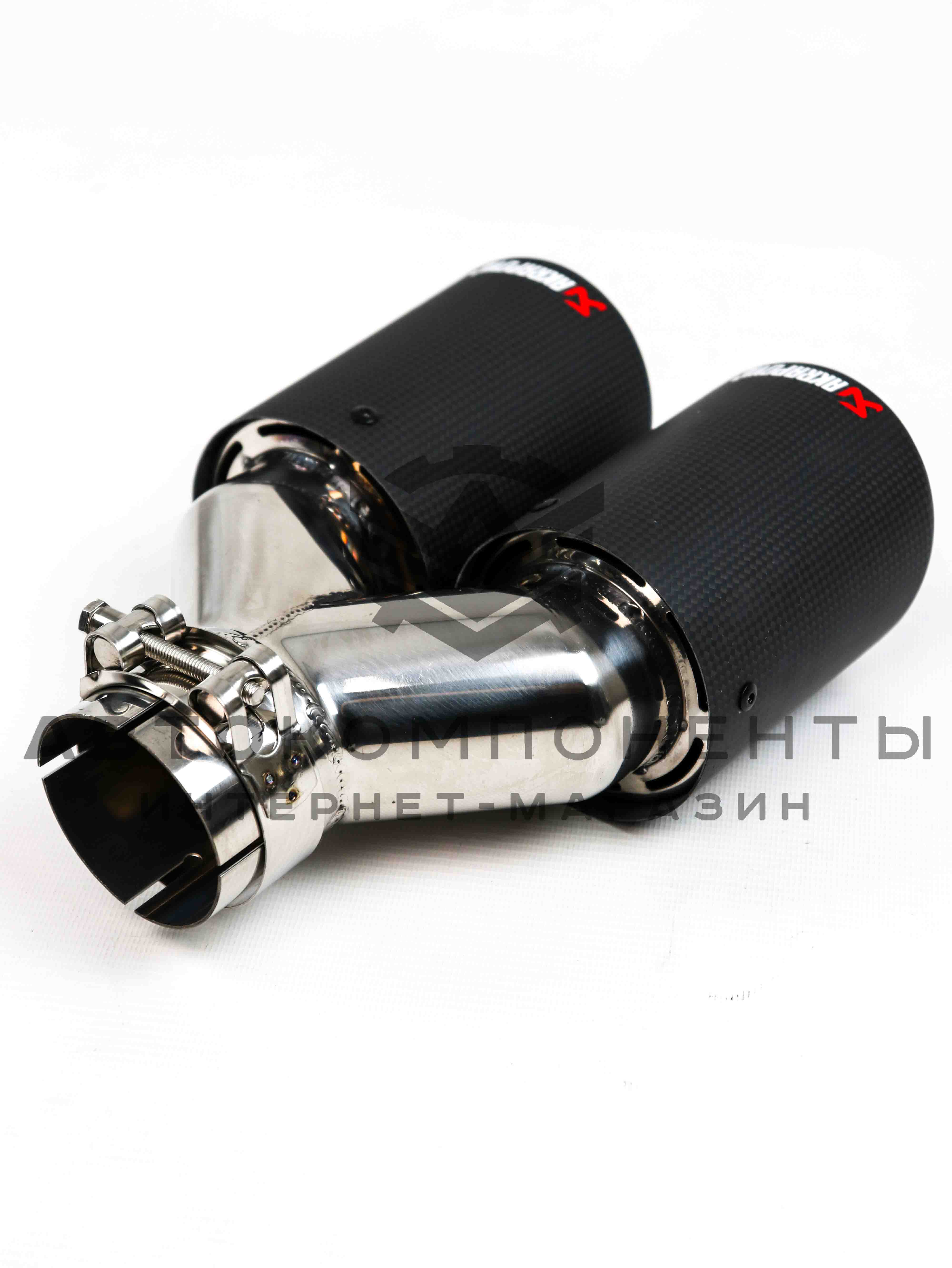 Раздвоенная насадка AKRAPOVIC (закрытого типа) на глушитель (прямая) 63-89мм (карбон)