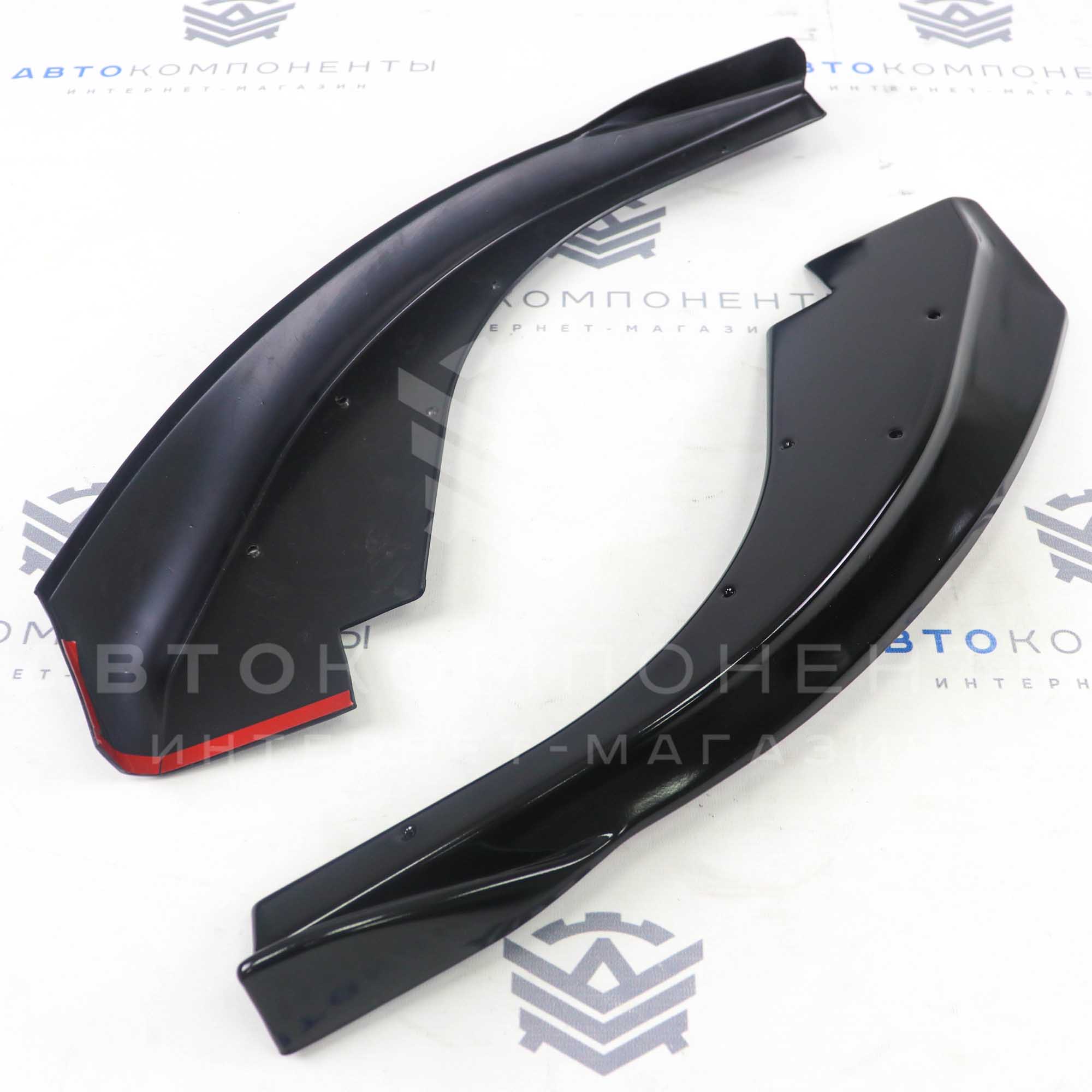 Сплиттер (губа) переднего бампера "БАРС" Лада Приора SE (черный глянец, красная середина)