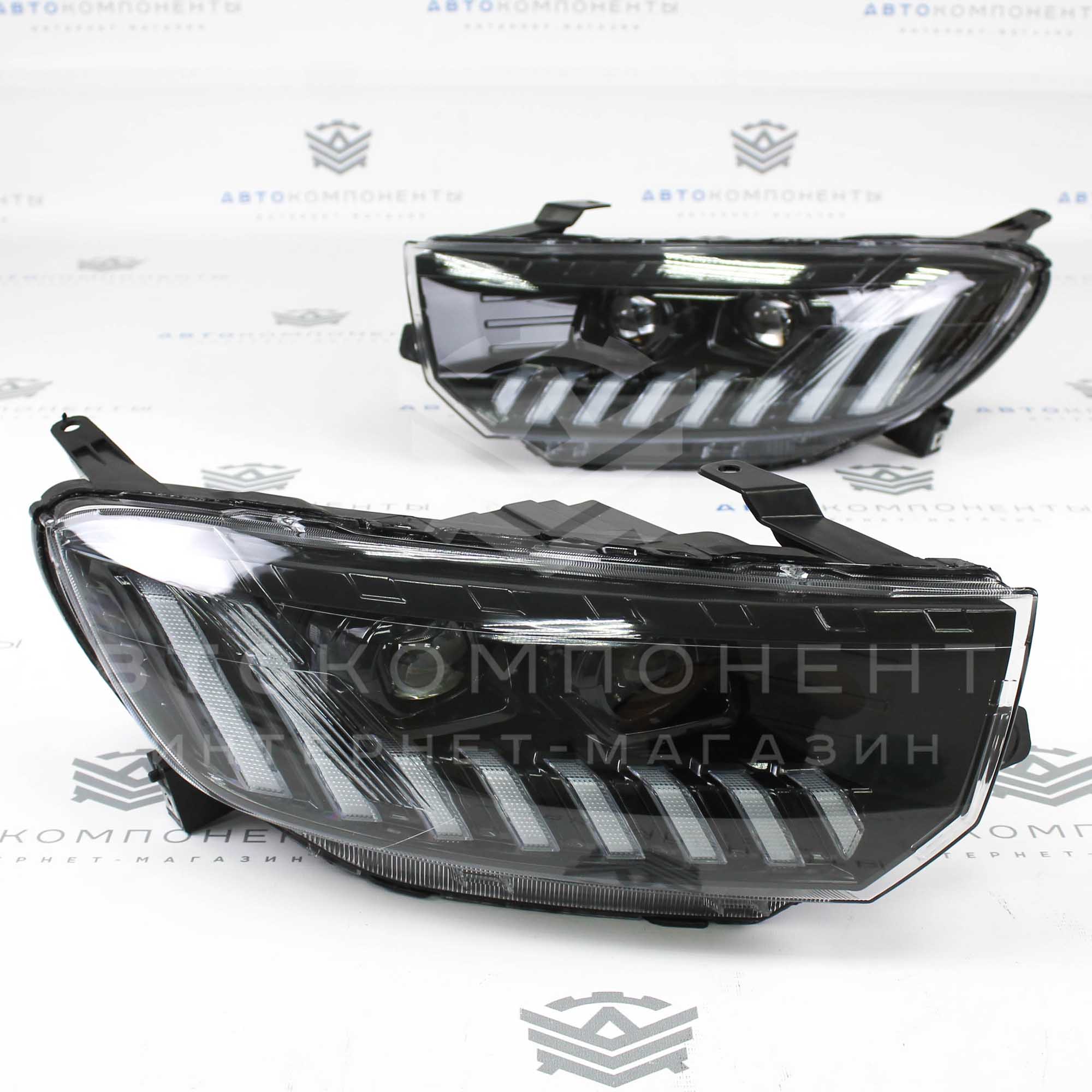 Фары Лада Гранта FL в стиле Audi с бегающими поворотниками и двойными BI-LED линзами