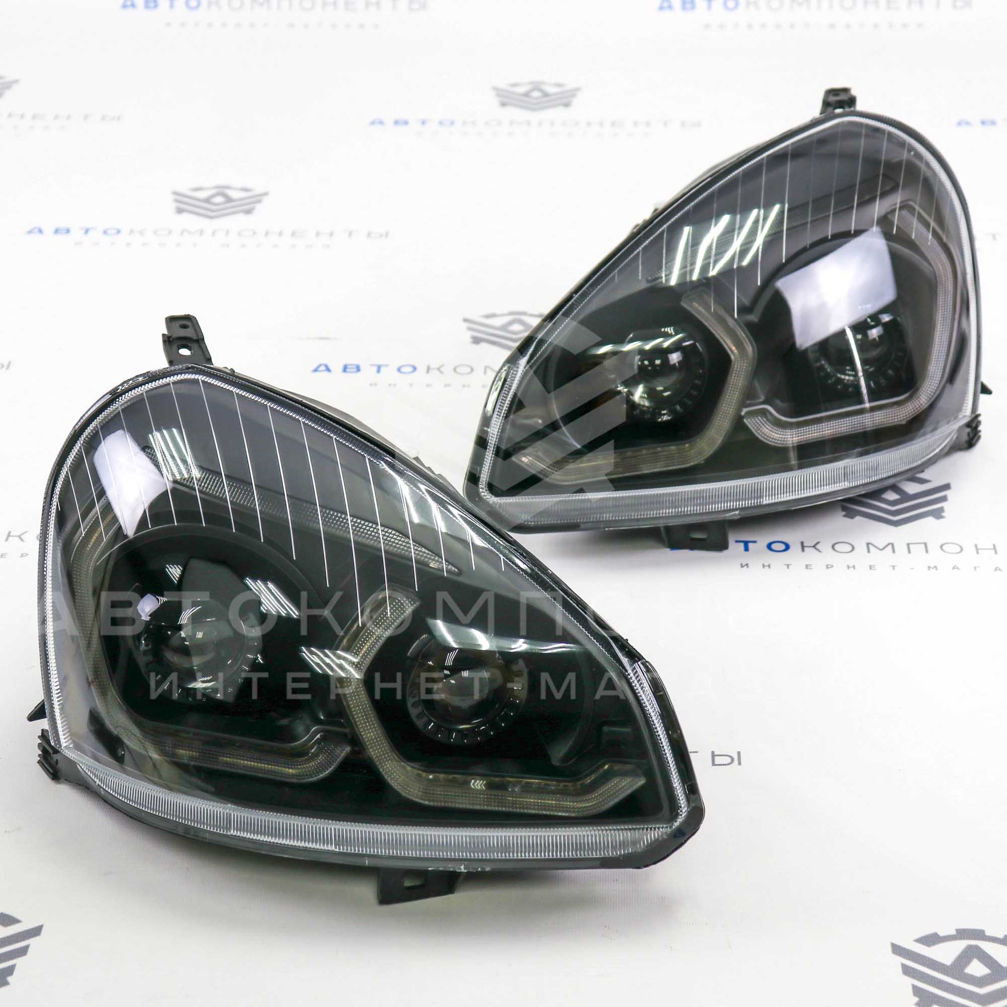 Фары Лада Приора в стиле BMW с ДХО 4 BI-LED линзы (черные)