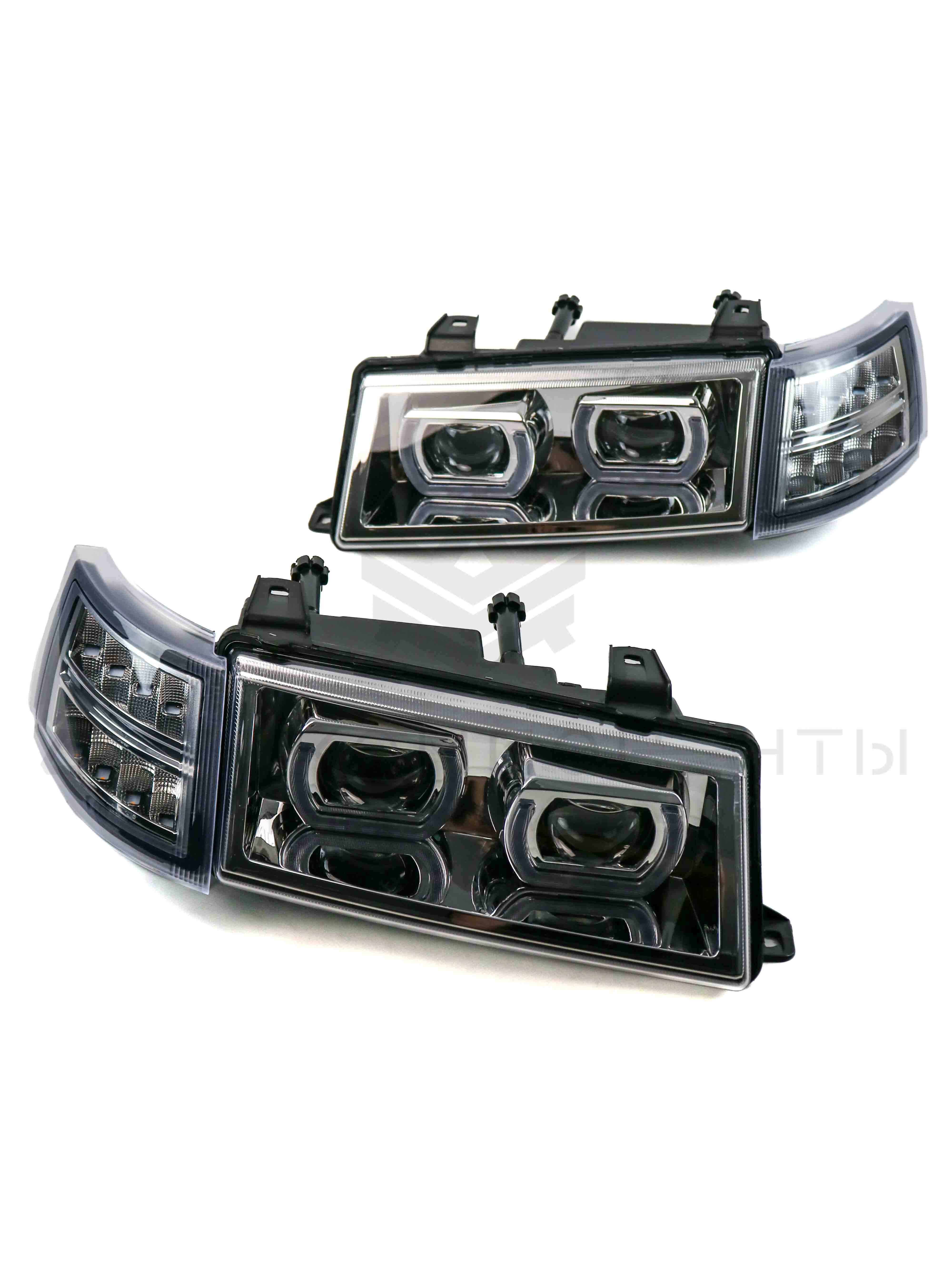 Светодиодные фары в стиле “BMW” (хром) с ДХО (4 LED линзы) ВАЗ 2110-2112