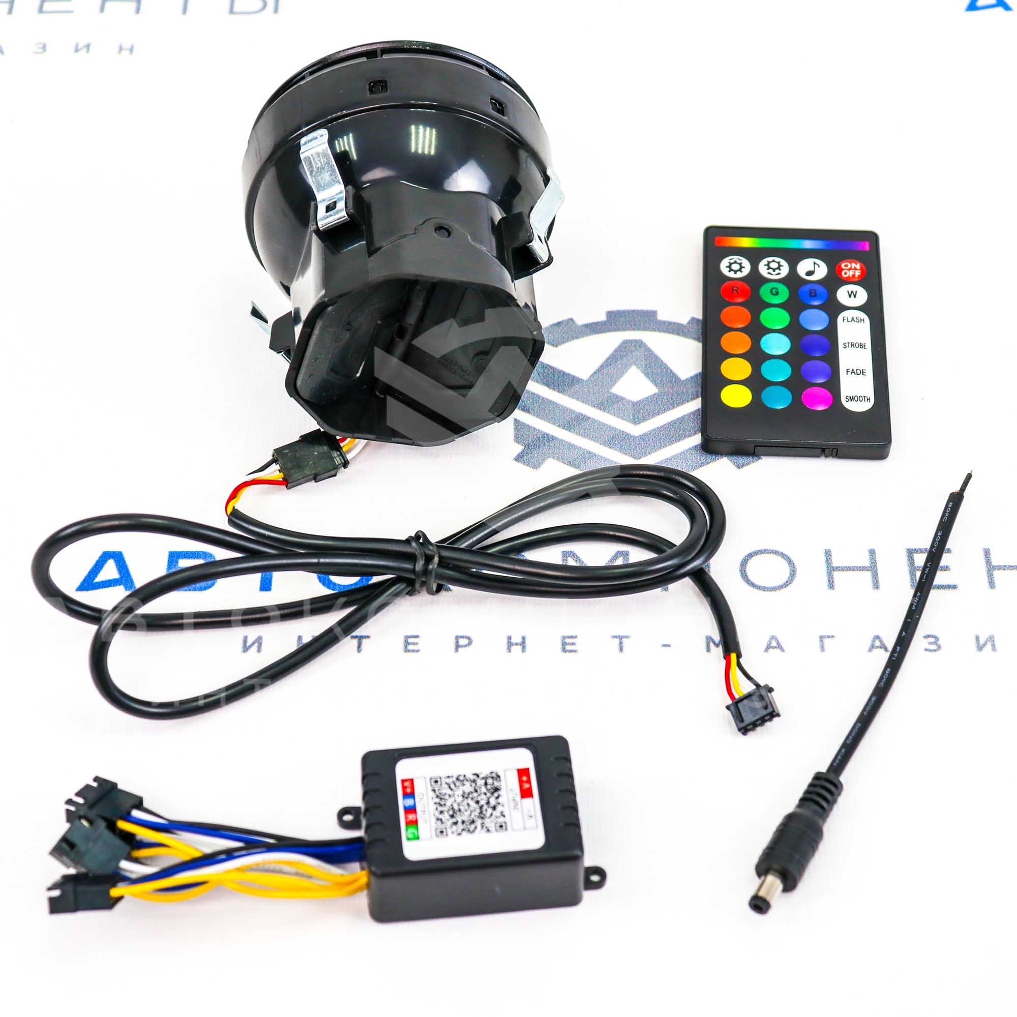 Сопла вентиляции AMG (2 шт) с RGB подсветкой (Bluetooth) Лада Гранта, Калина 2, Ларгус (черные)