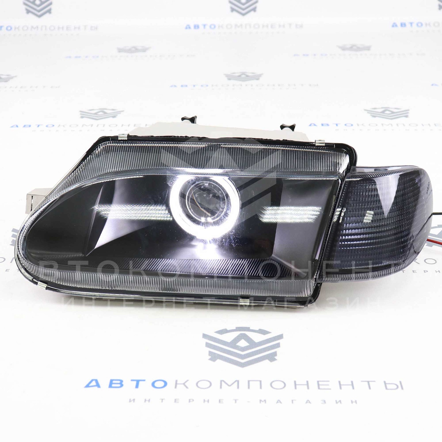 Фары с би-линзой и ДХО (черные маски) ВАЗ 2113, 2114, 2115 (тонированные поворотники)