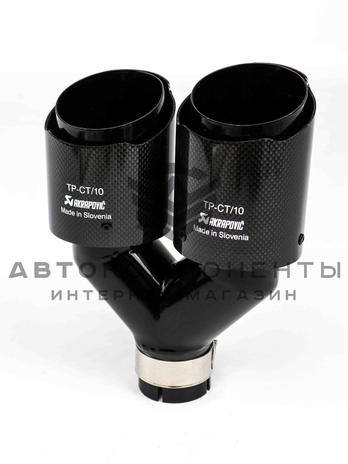 Раздвоенная насадка AKRAPOVIC (открытого типа) на глушитель (левая) 51-89мм (карбон, черная)