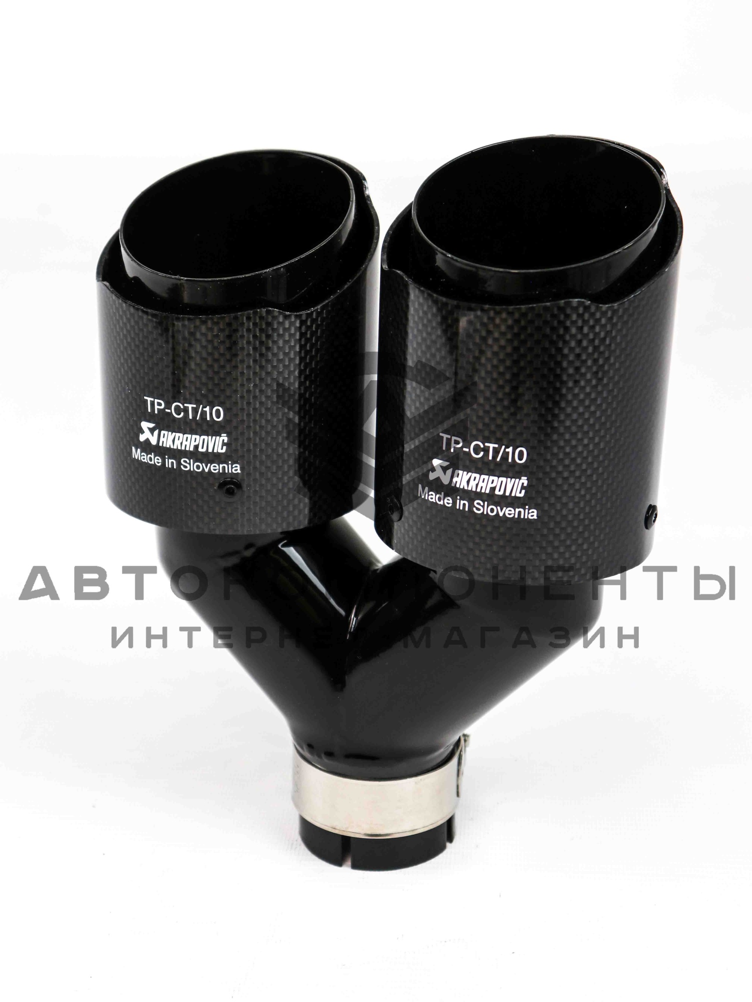 Раздвоенная насадка AKRAPOVIC (открытого типа) на глушитель (левая) 51-89мм (карбон, черная)