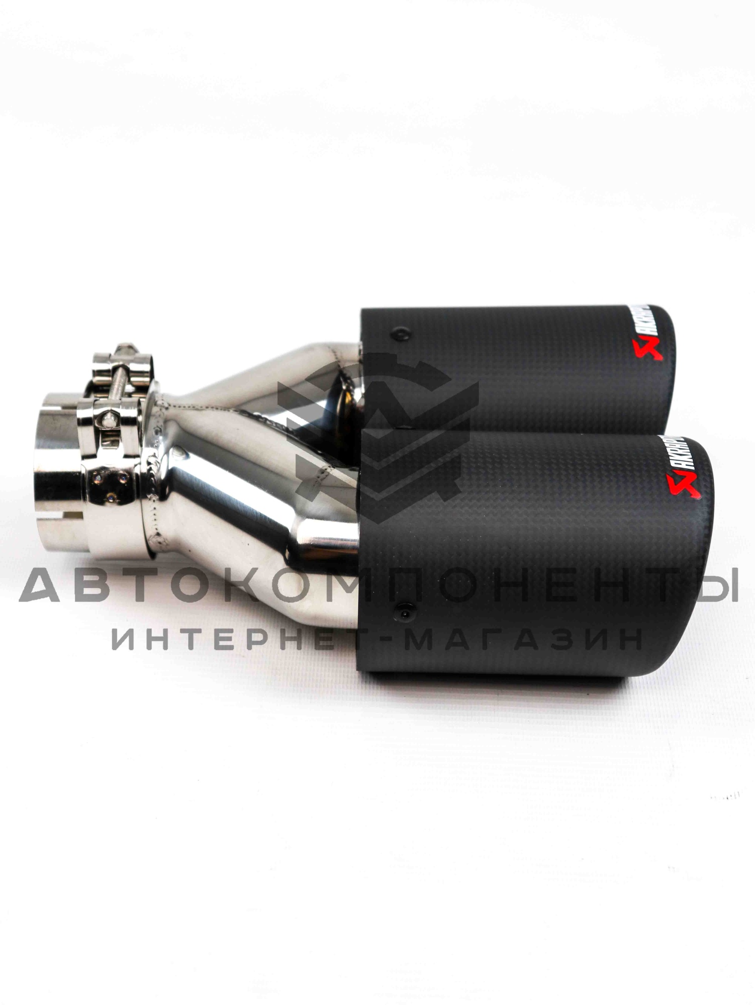 Раздвоенная насадка AKRAPOVIC (закрытого типа) на глушитель (прямая) 63-89мм (карбон)