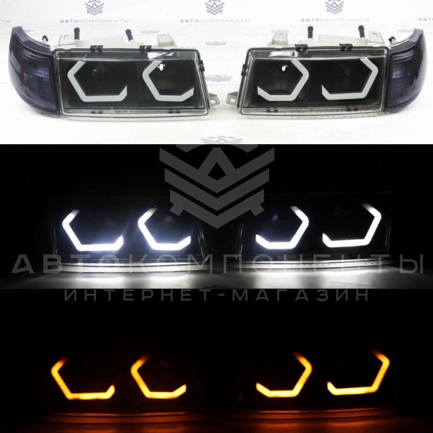 Фары ВАЗ 2110-2112 в стиле BMW (черная маска) с ДХО