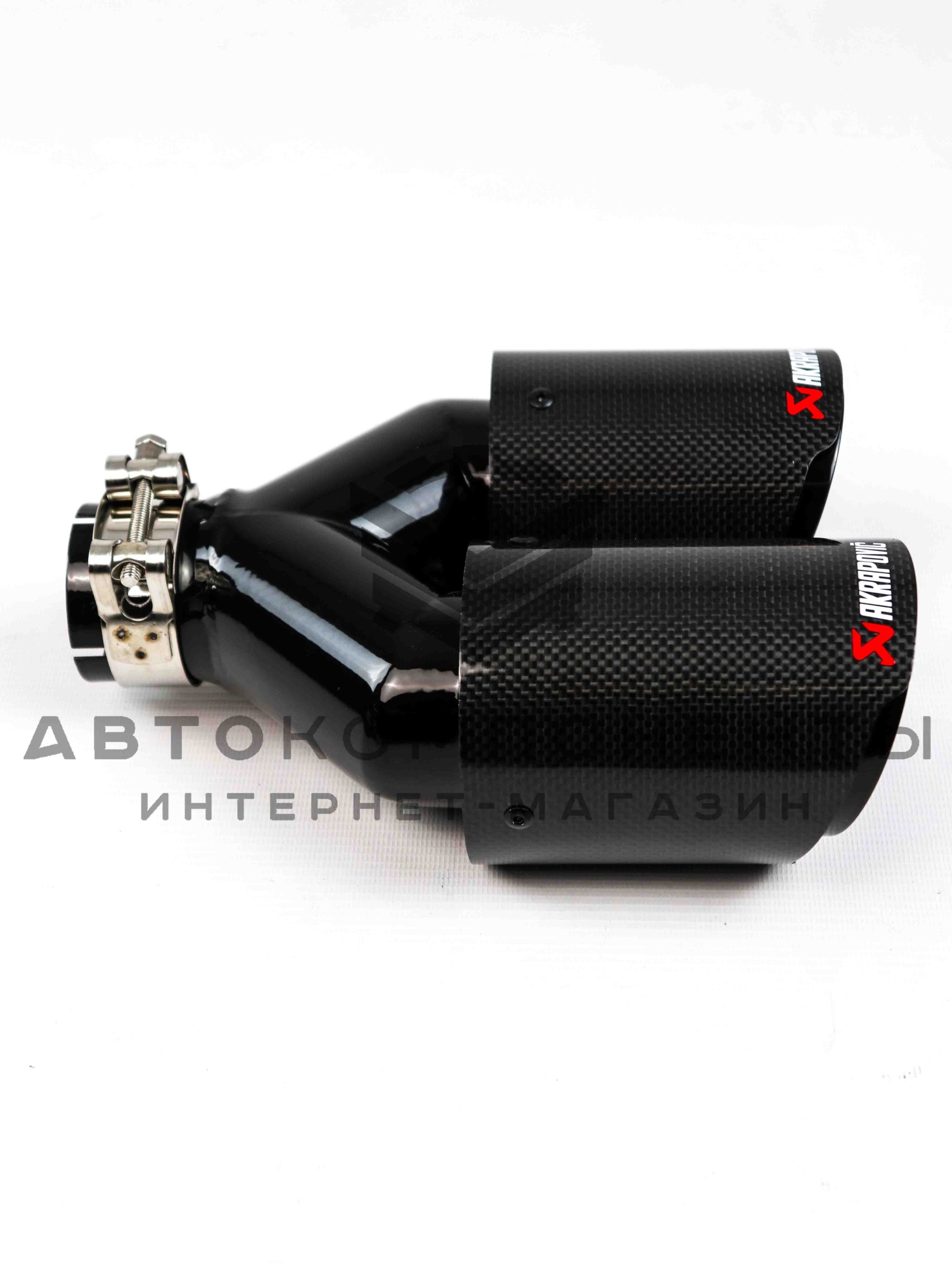 Раздвоенная насадка AKRAPOVIC (открытого типа) на глушитель (правая) 51-89мм (карбон, черная)