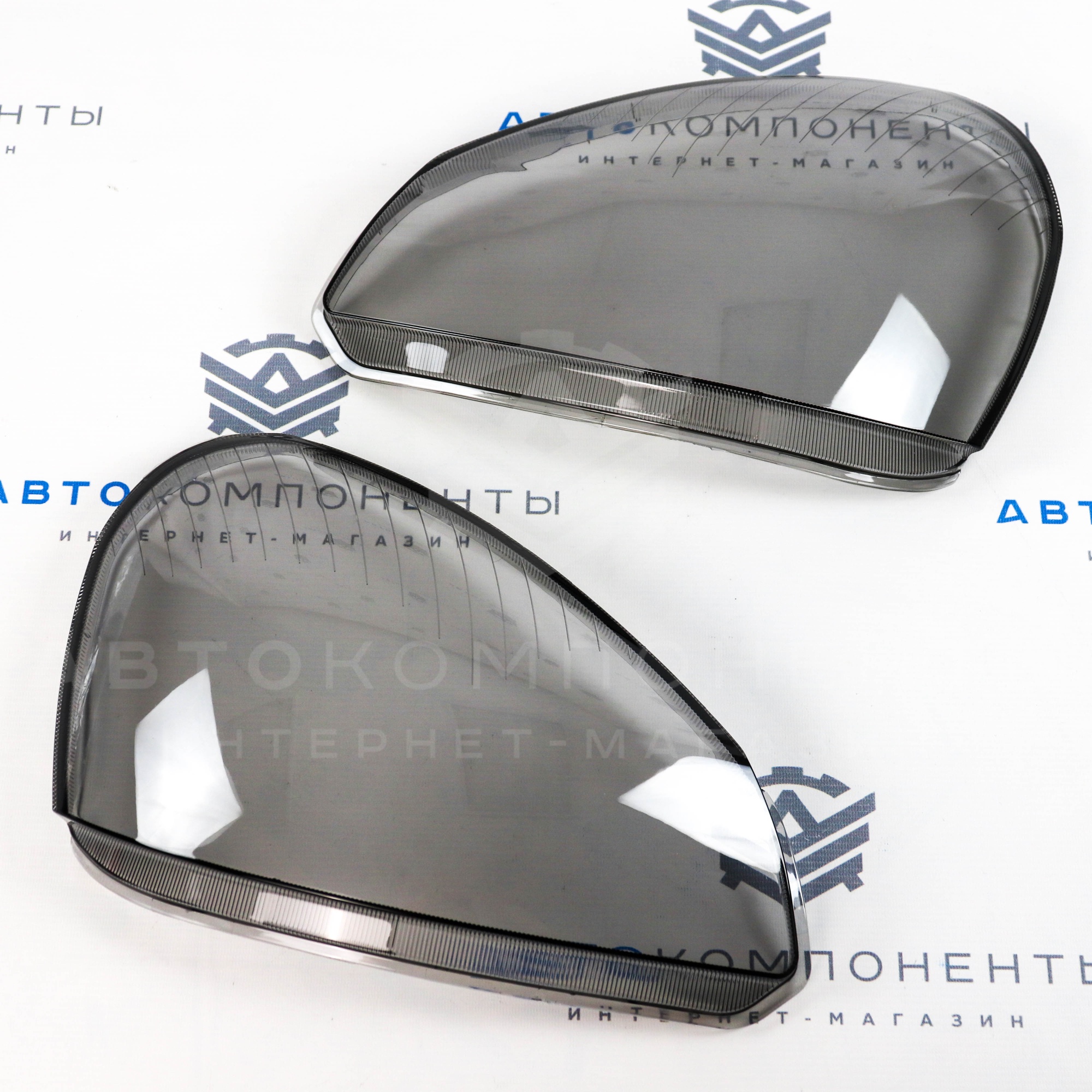 Гладкие стекла фар (пластик, тонированные) Лада Приора