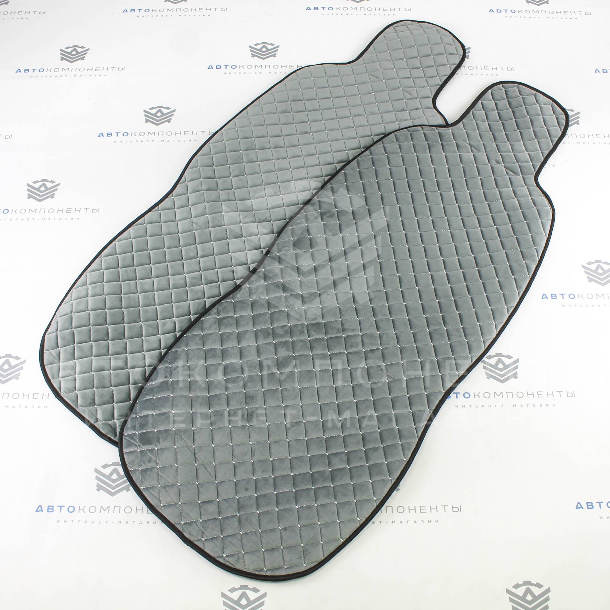 Универсальные накидки из велюра (широкие) с бортами на передние сиденья Ромб (серые)