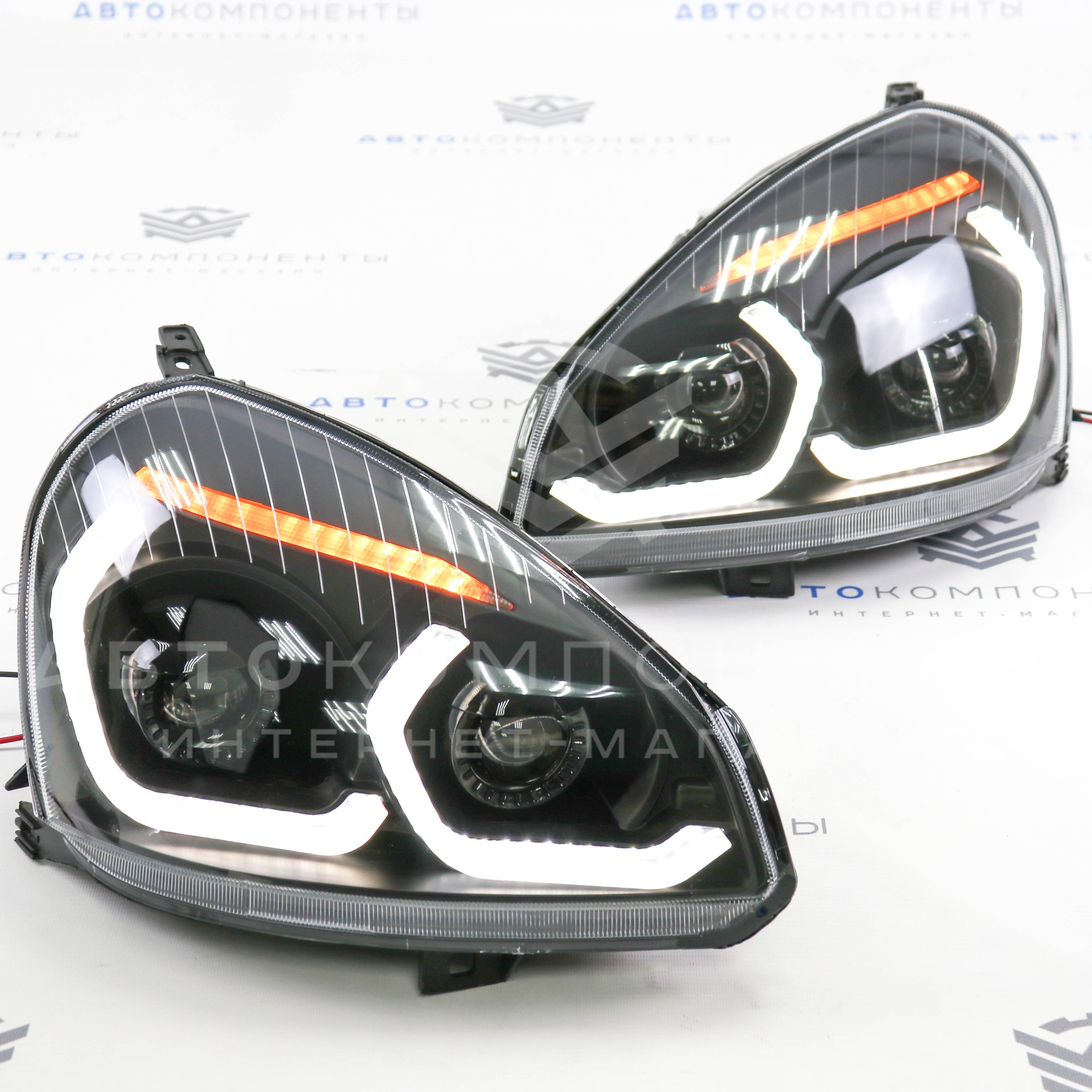 Фары Лада Приора в стиле BMW с ДХО 4 BI-LED линзы (черные)