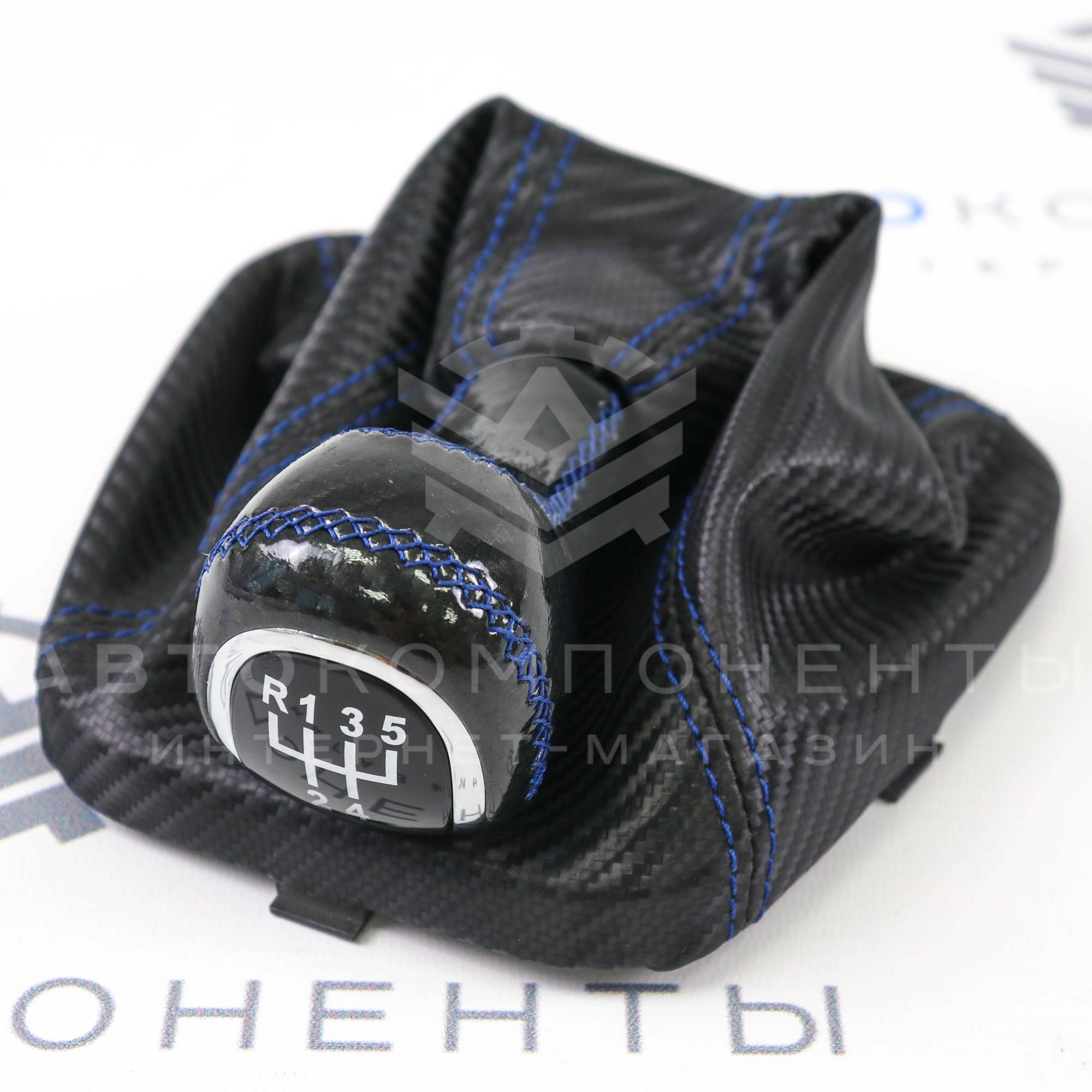 Ручка КПП "Карбон" (стиль Vesta, в коже, хром) ВАЗ 2110, 2111, 2112