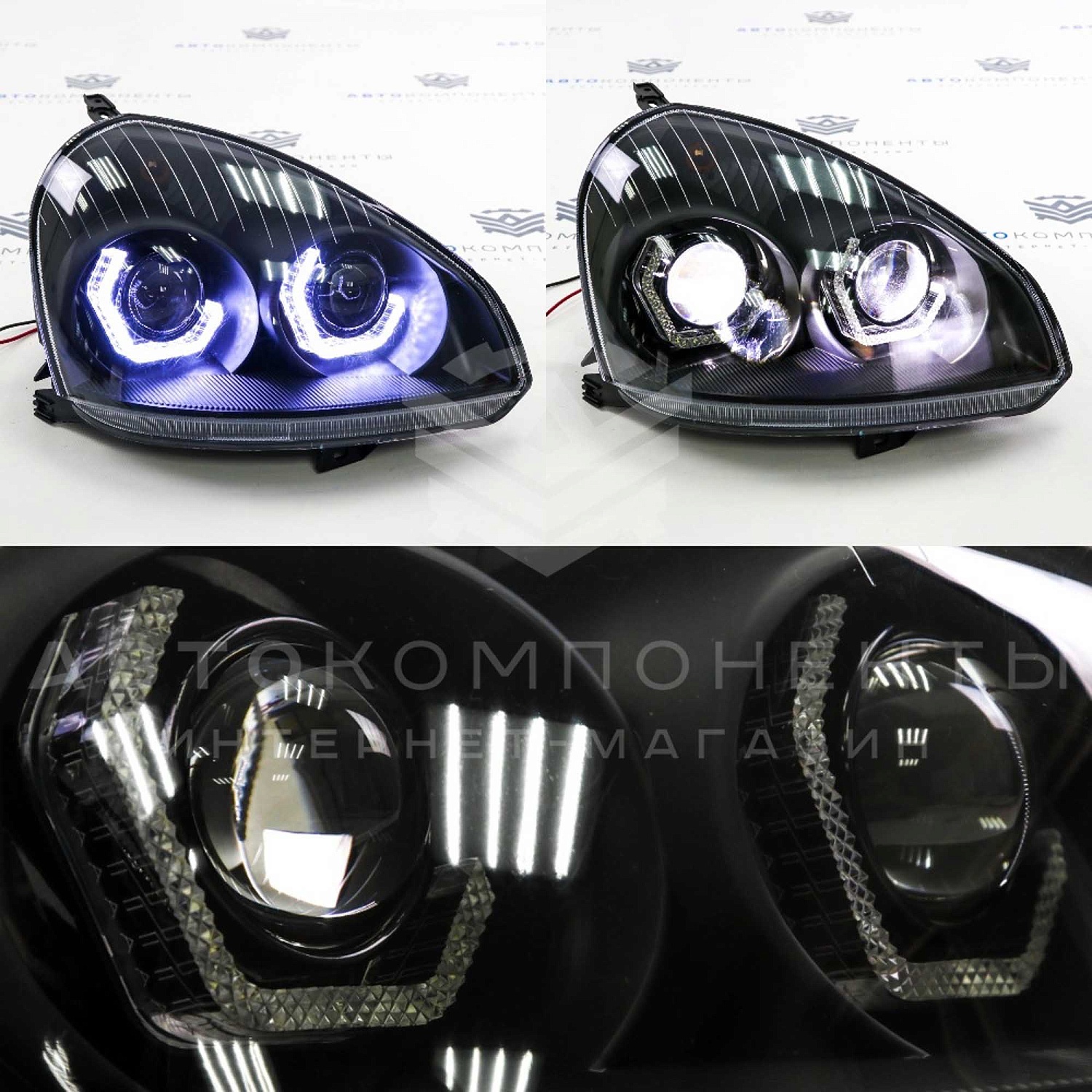 Фары Лада Приора в стиле BMW (4 Bi-LED линзы) с ДХО (черная маска)