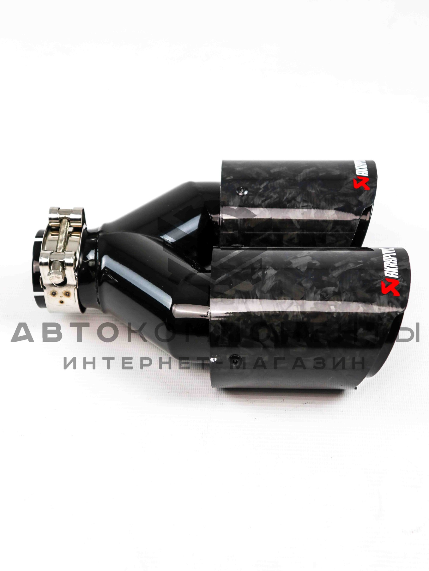 Раздвоенная насадка AKRAPOVIC (открытого типа) на глушитель (правая) 51-89мм (кованый карбон, черная)