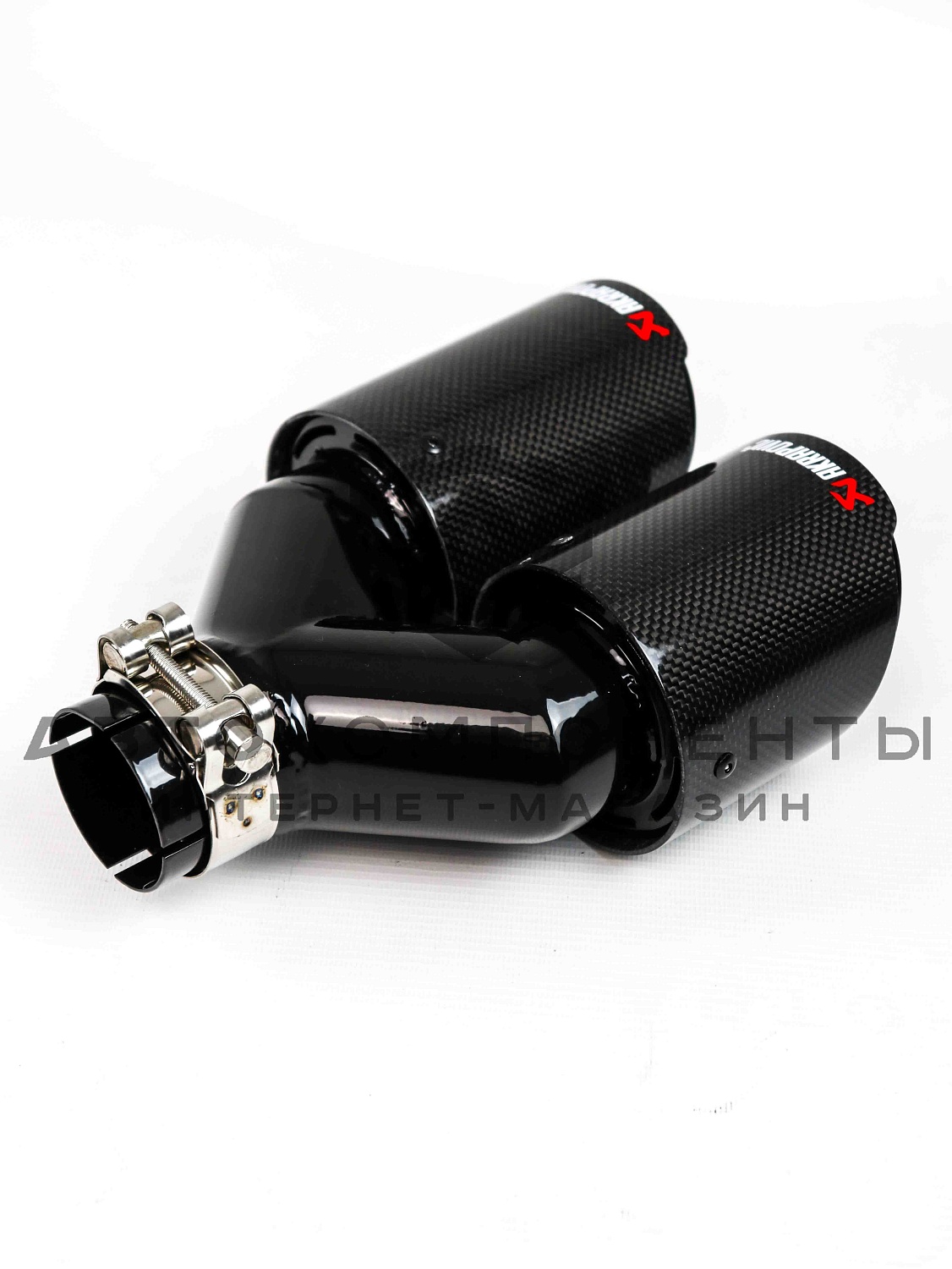 Раздвоенная насадка AKRAPOVIC (открытого типа) на глушитель (левая) 51-89мм (карбон, черная)
