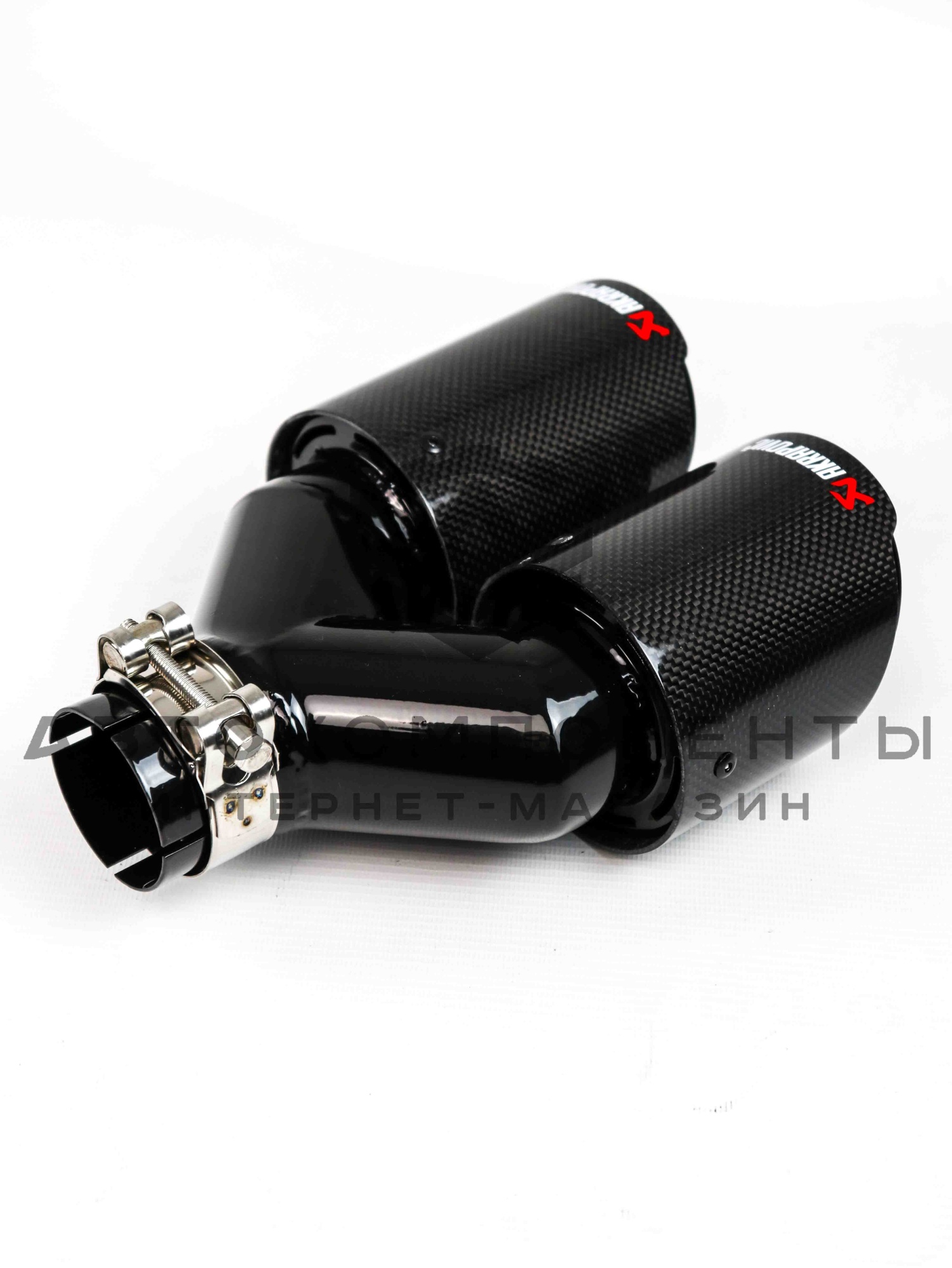 Раздвоенная насадка AKRAPOVIC (открытого типа) на глушитель (левая) 51-89мм (карбон, черная)