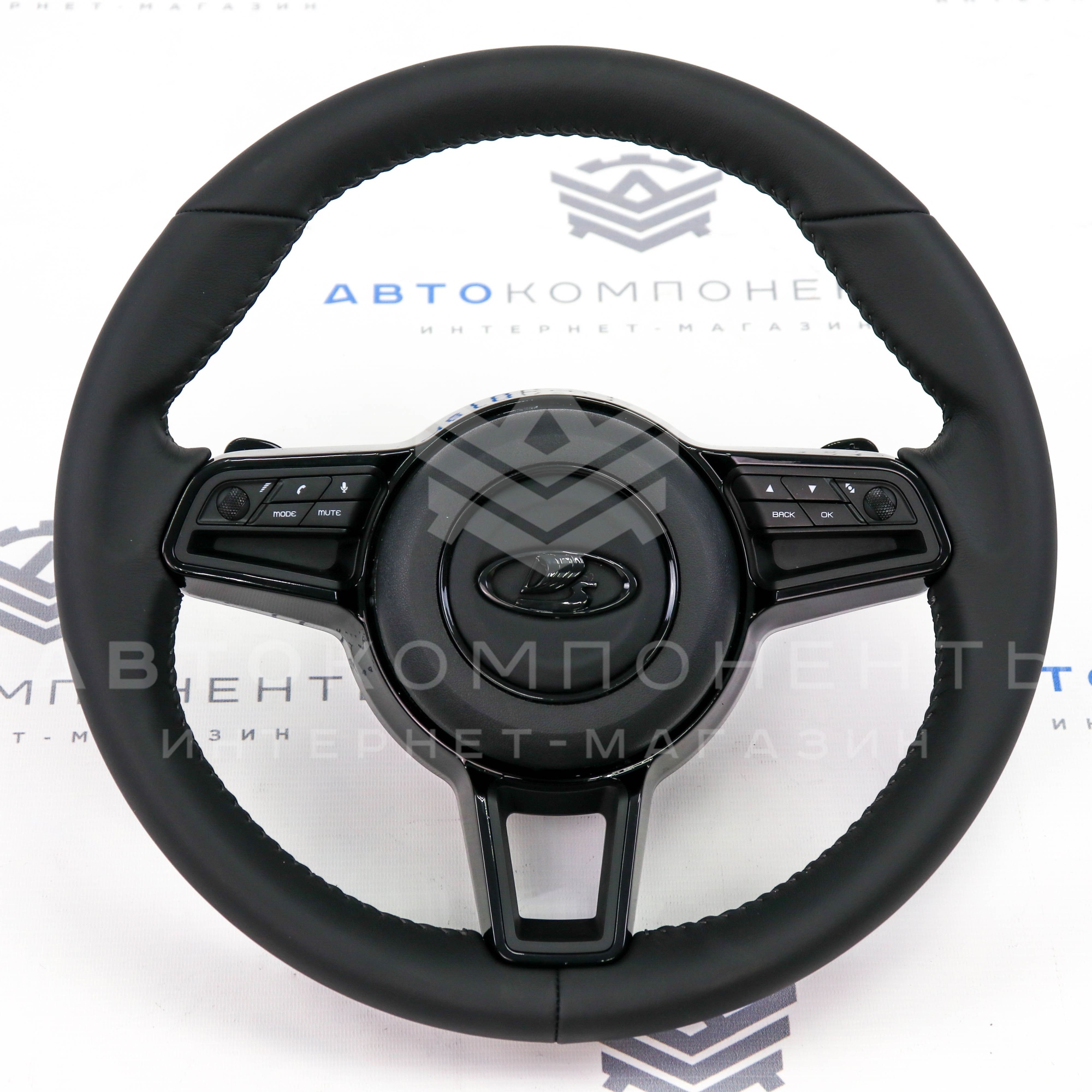 Мультируль "Porsche" (в коже) с подрулевым переключателем (шлейф) 6 пинов Лада Приора, Калина, Гранта