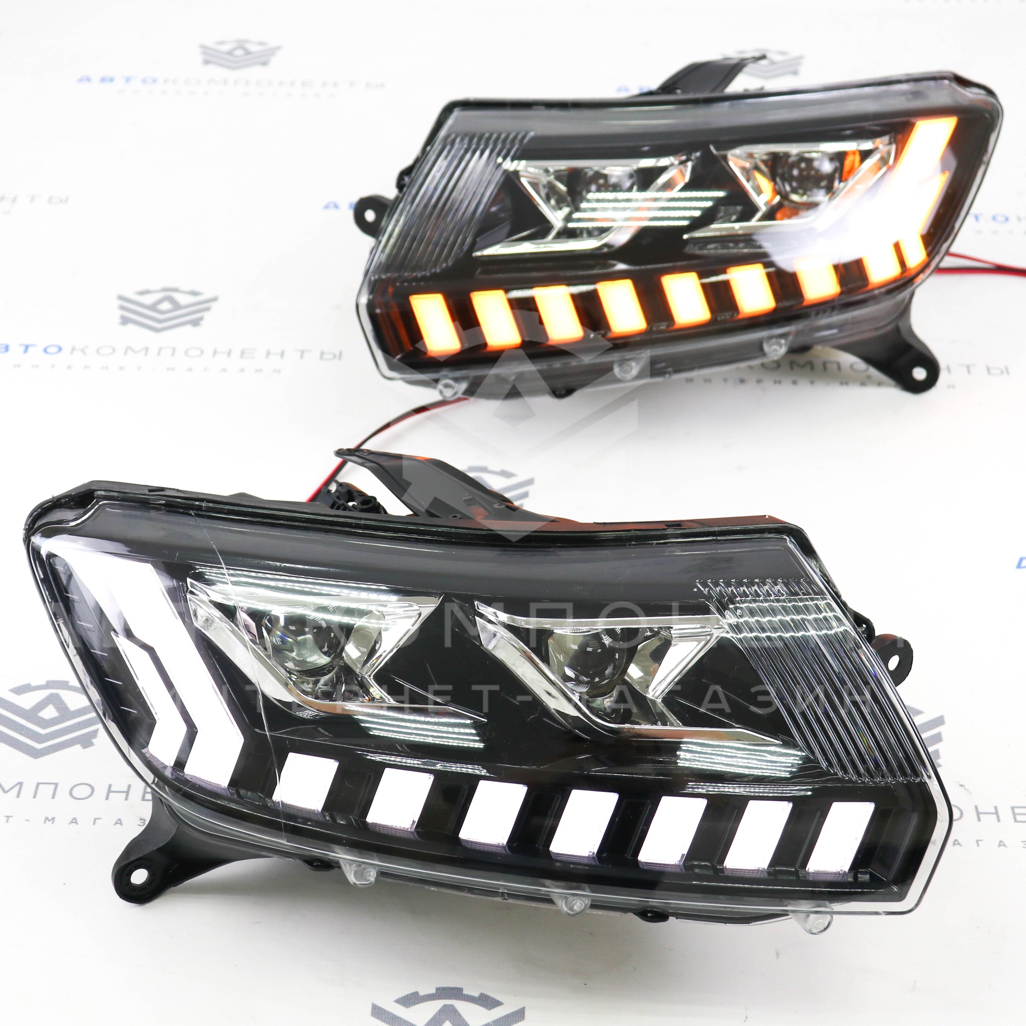 Фары Лада Ларгус FL в стиле Audi с бегающими поворотниками и двойными BI-LED линзами
