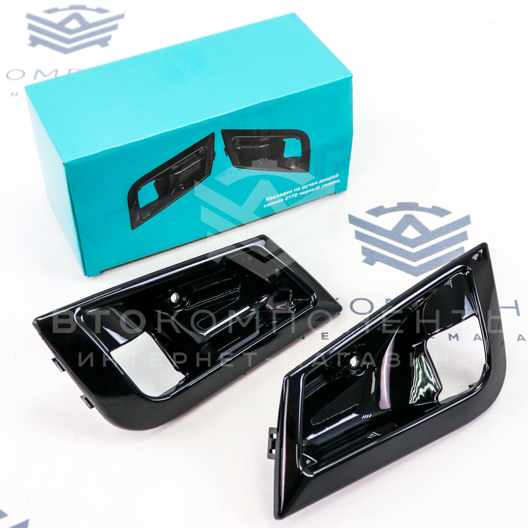 Облицовки (мыльницы) внутренних ручек дверей Лада Приора 2 (черный лак) (2 шт)
