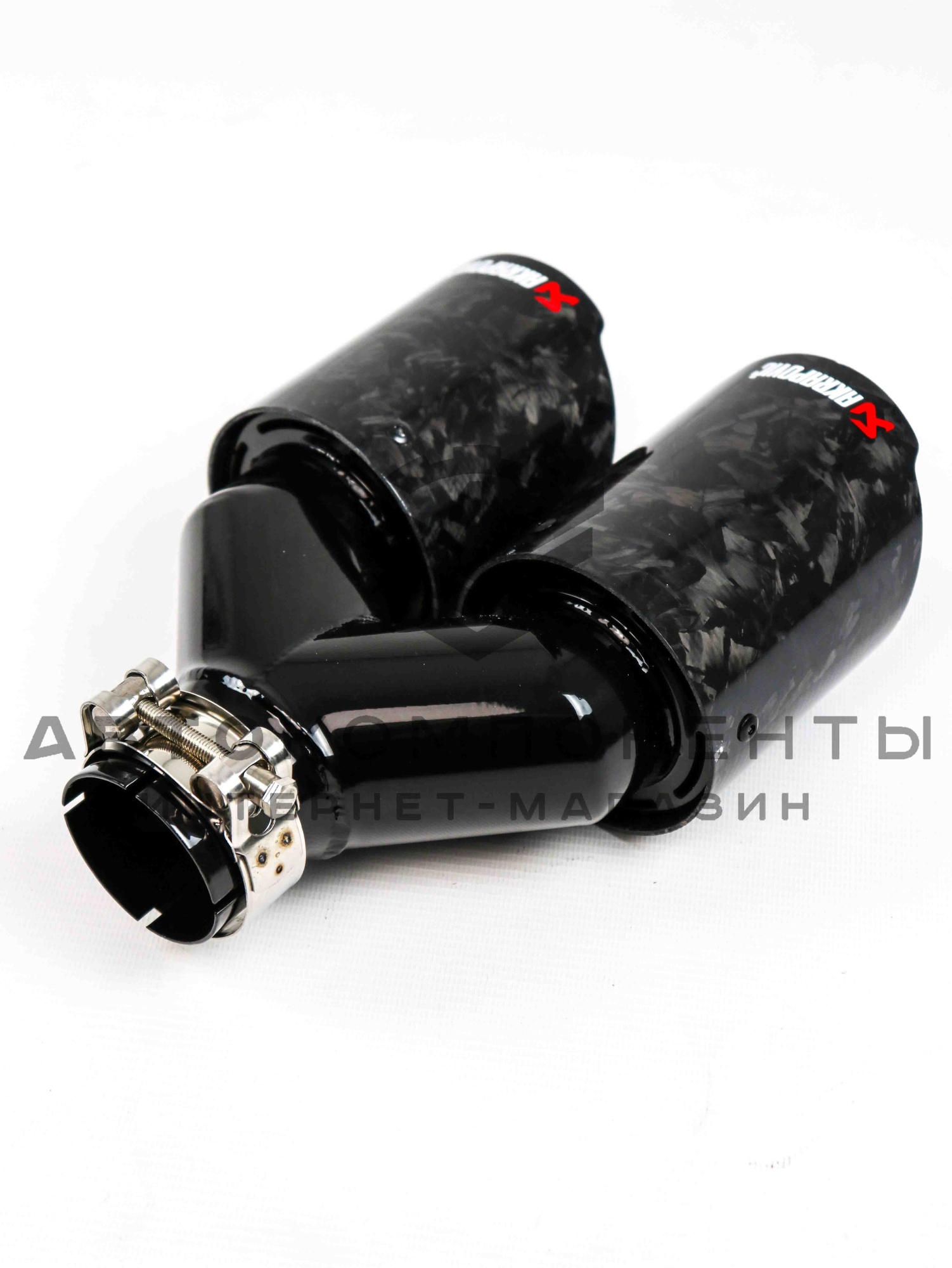 Раздвоенная насадка AKRAPOVIC (открытого типа) на глушитель (правая) 51-89мм (кованый карбон, черная)