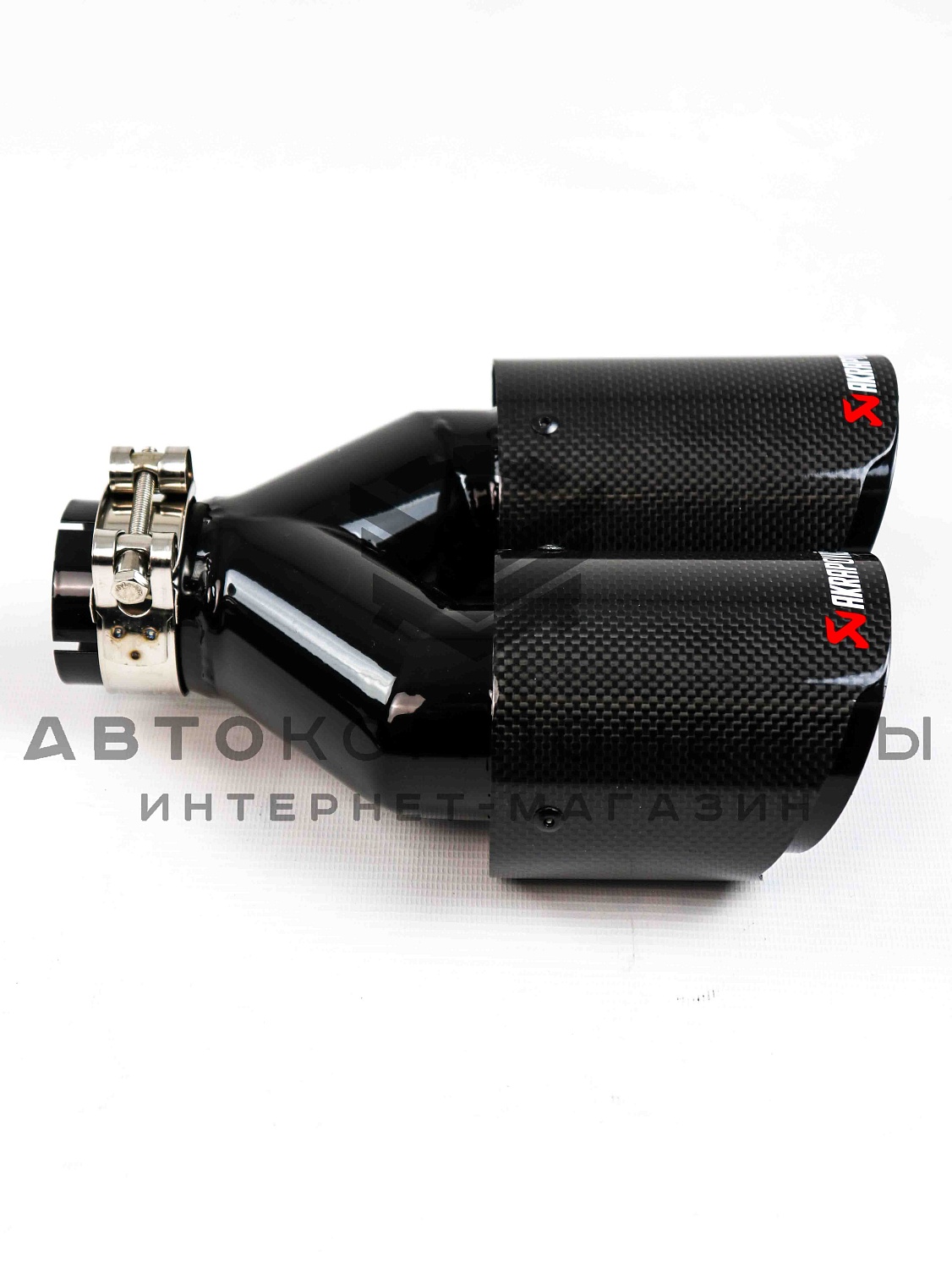 Раздвоенная насадка AKRAPOVIC (открытого типа) на глушитель (левая) 51-89мм (карбон, черная)