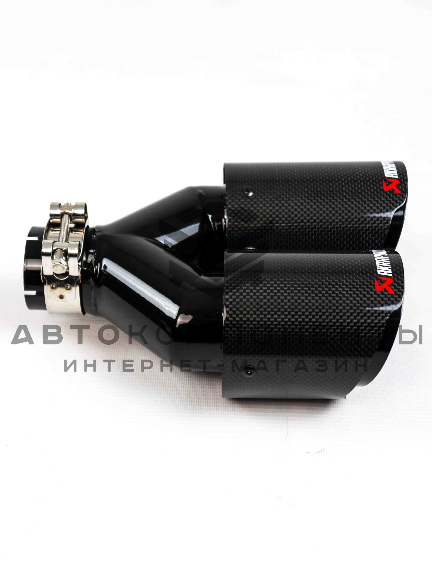 Раздвоенная насадка AKRAPOVIC (открытого типа) на глушитель (левая) 51-89мм (карбон, черная)