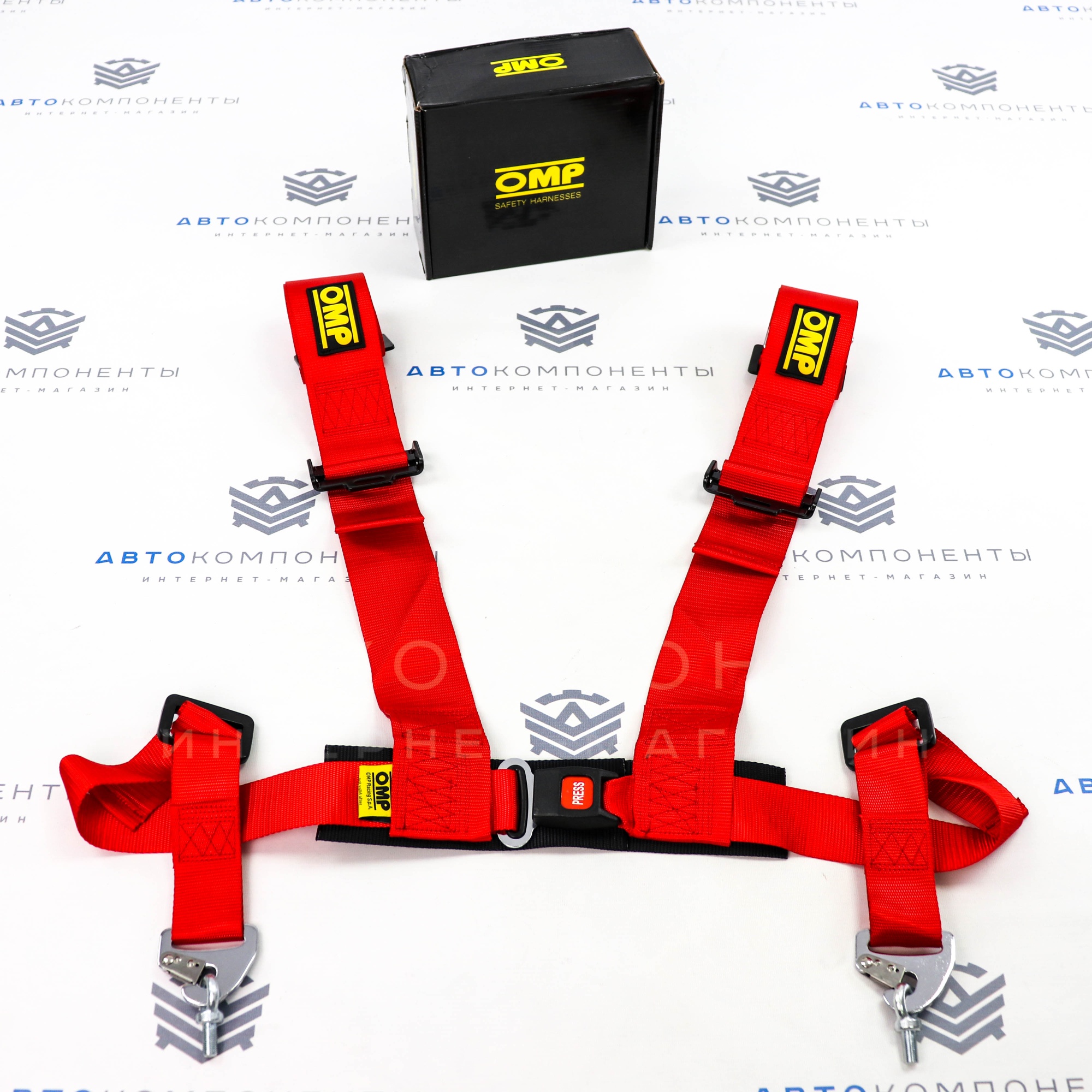 Ремни безопасности STREET OMP style 4-х точечные (красные)