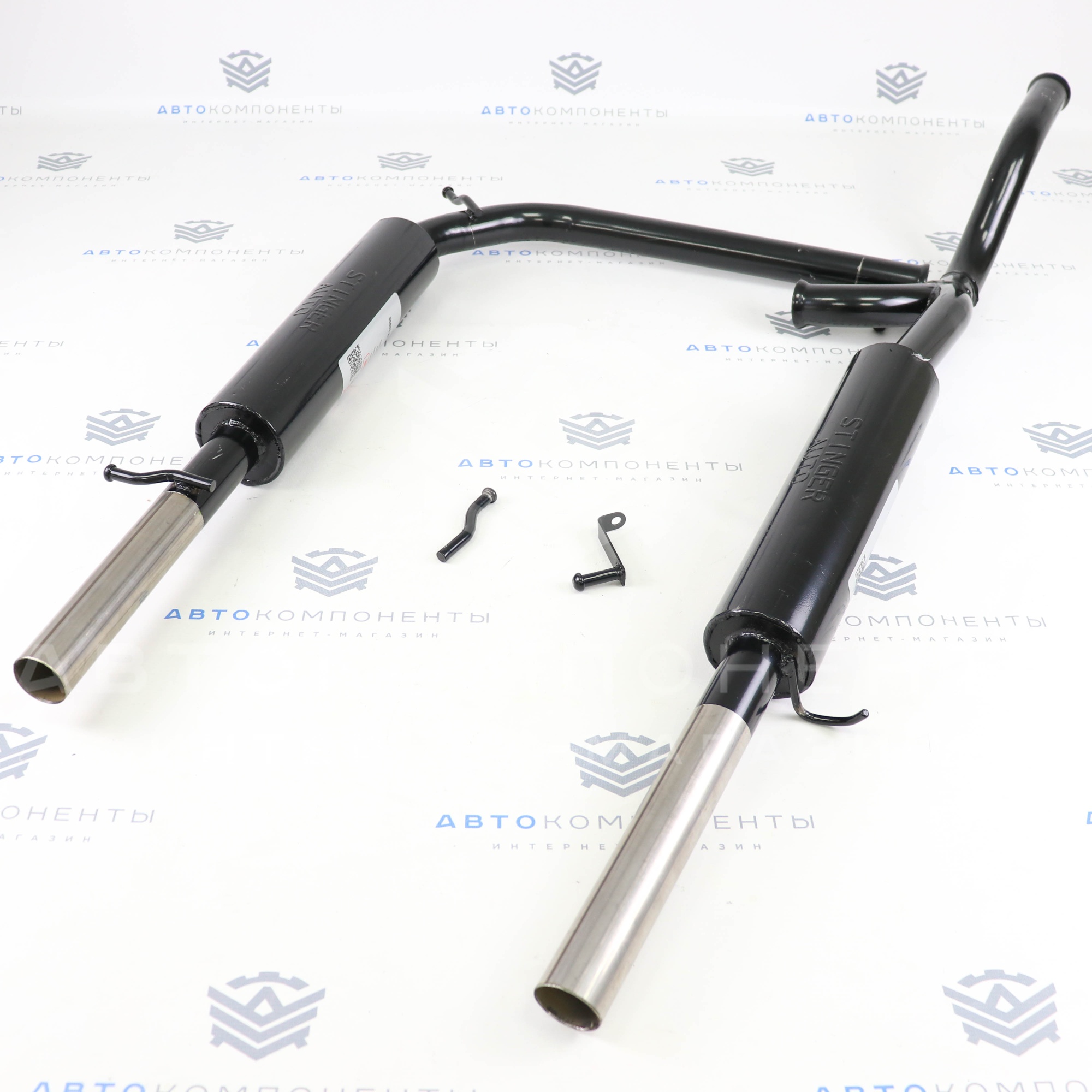 Глушитель "Stinger" основной, прямоточный, раздвоенный (без насадок) ВАЗ 2110-2111