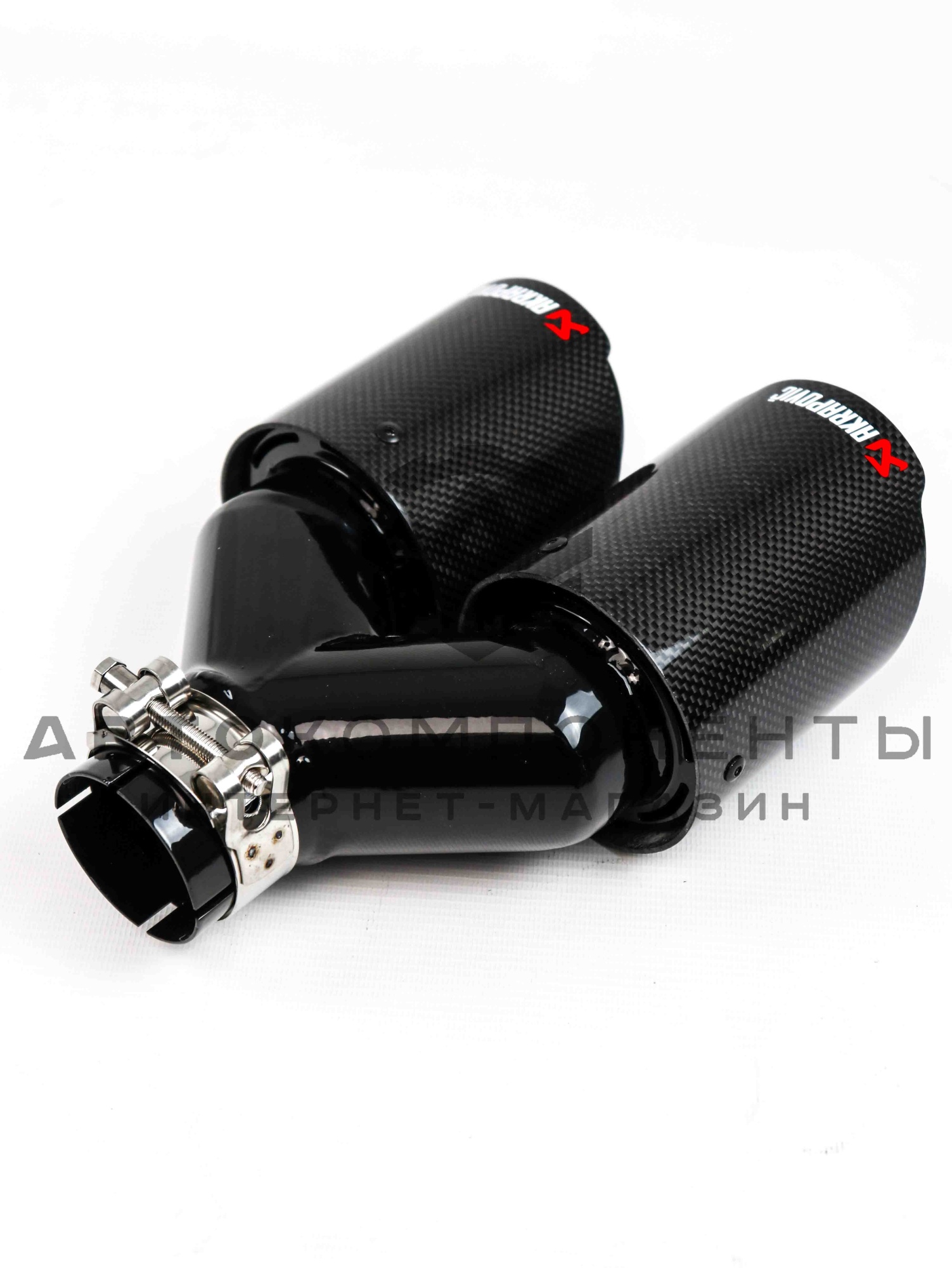 Раздвоенная насадка AKRAPOVIC (открытого типа) на глушитель (правая) 51-89мм (карбон, черная)